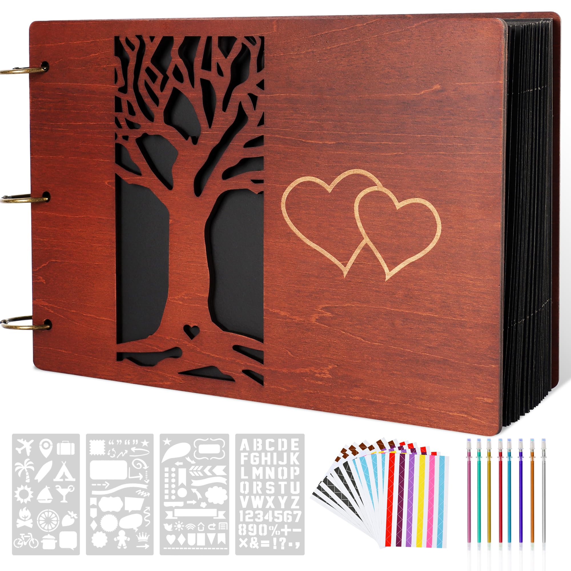 Giiffu Album fotografico in legno, 100 pagine, autoadesivo, fai da te, con accessori, album fotografico per album fotografici, regalo per matrimoni, anniversari, festa della mamma