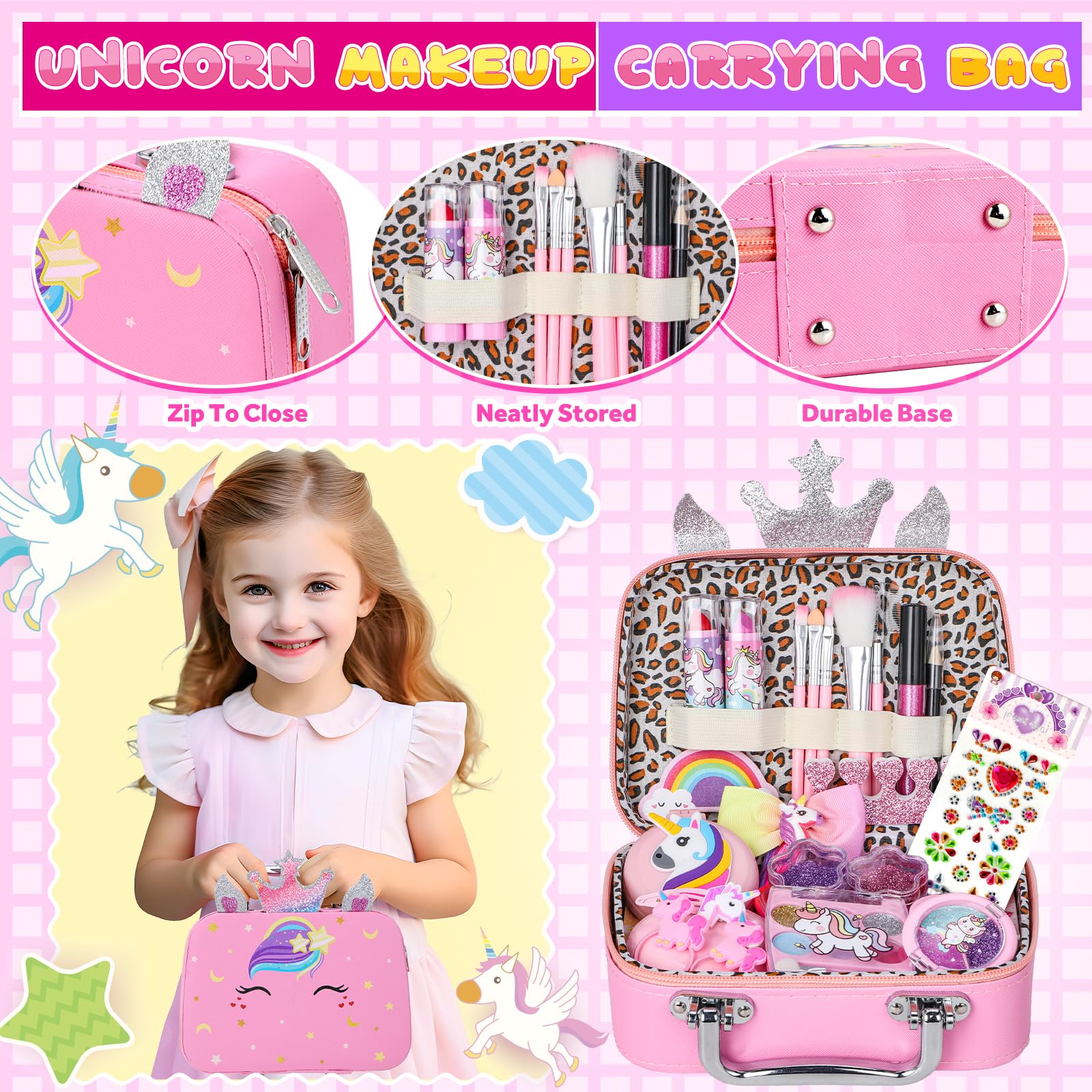 Kids Makeup Kit for Girl, Washable Kids Makeup Set for Girls 5-8, Real Cosmetic Set Pretend Play Makeup for Toddler Girl Toys Christmas & Birthday Gift for Girls 3 4 5 6 7 8 9, Teen