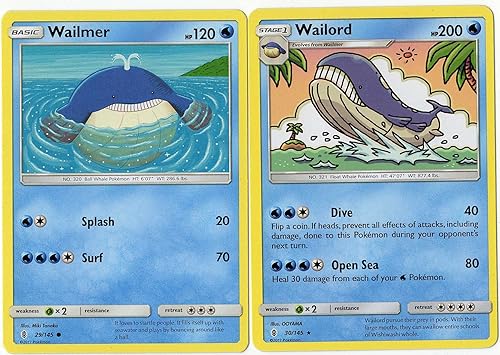 Evolution Set - Wailord & Wailmer - Guardians Rising 30/145-200 HP Rare Card lot