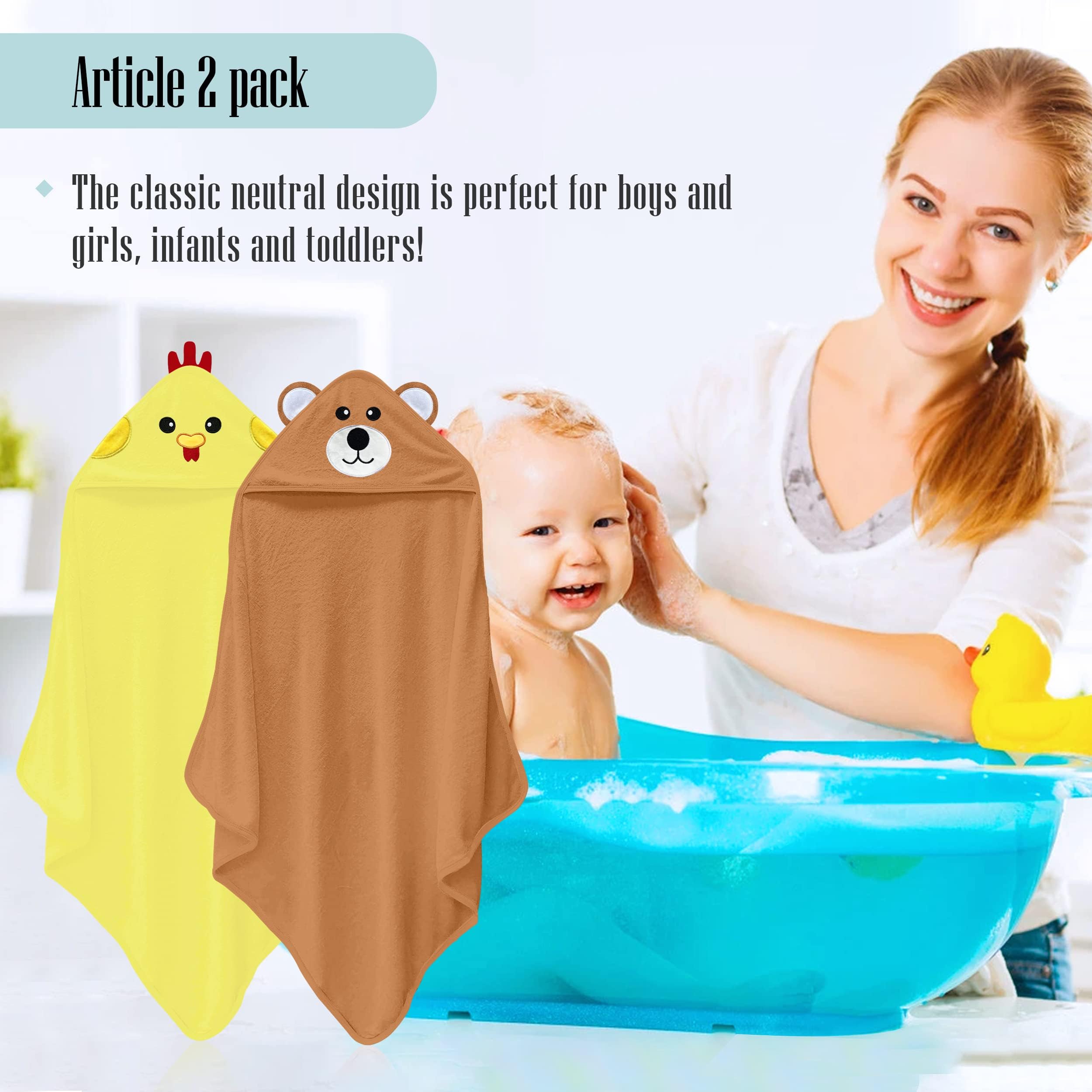 Cute Castle Paquete de 2 toallas de bambú con capucha para bebé, 8 paños – Toalla de baño suave para bañera para bebé, recién nacido, bebé – Ultra absorbente, toalla natural para cosas de bebé para