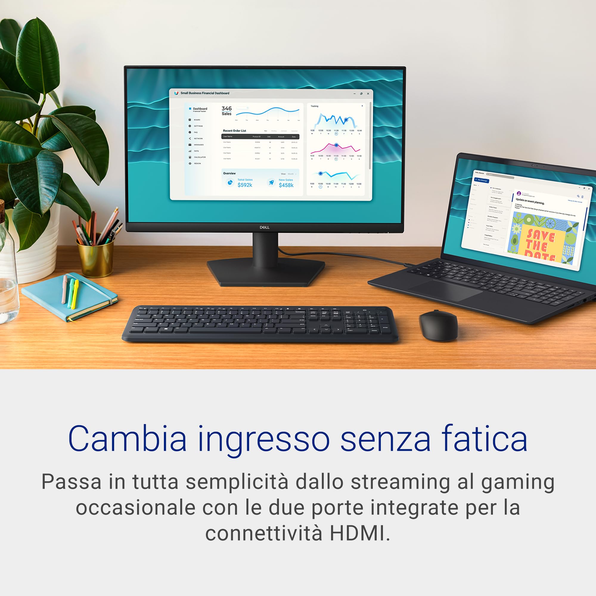 Dell 24 Monitor - SE2426H, Full HD (1920x1080), 144Hz, IPS, 1ms MPRT, AMD FreeSync, VESA (100x100mm), 2 HDMI, 3 Anni di Garanzia, Nero
