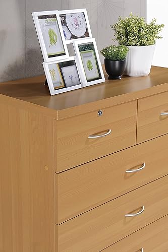 Miniatura 4 de Hodedah - Cómoda de 7 cajones HI70DR, con 2 cajones superiores con cerradura, color haya