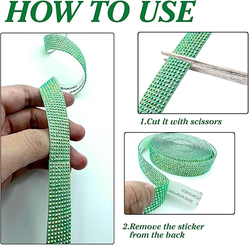 Miniatura 4 de Tiras de cristal autoadhesivas con diamantes de imitación AB verdes, 3 yardas, calcomanía de diamantes de imitación de resina de Navidad para Verde