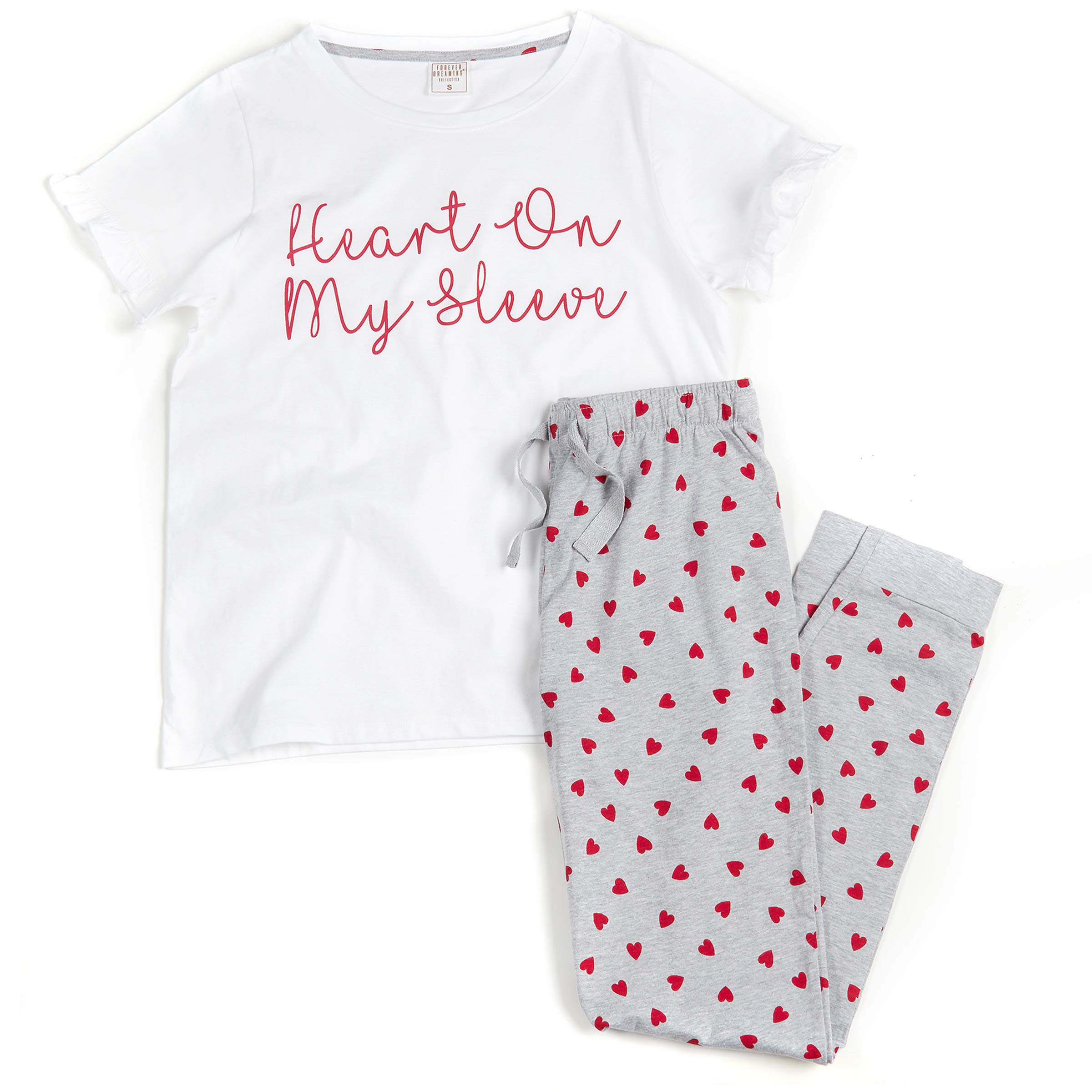 Metzuyan Valentines Gift for Her Womens Ladies Pyjamas Pajamas PJs Set Pants T-Shirt L