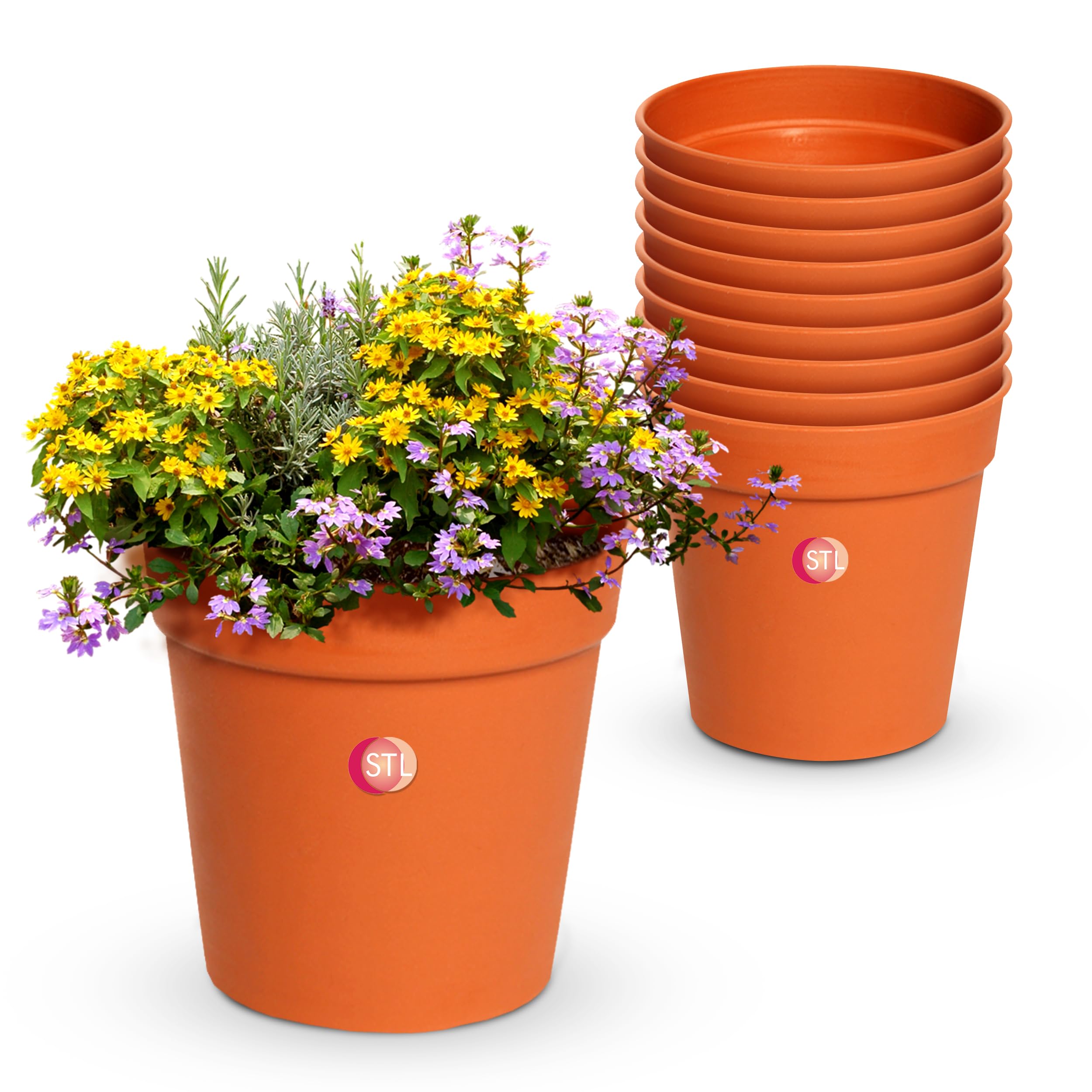 STL 11.5CM Terracotta Plant Pots 8Pcs, Round Plastic Plant Pots, Mini Terracotta Pots with Drainage Holes, Small Flower Pots for Succulent Cactus Plants, Flowers, Plants, Indoor/Outdoor Use