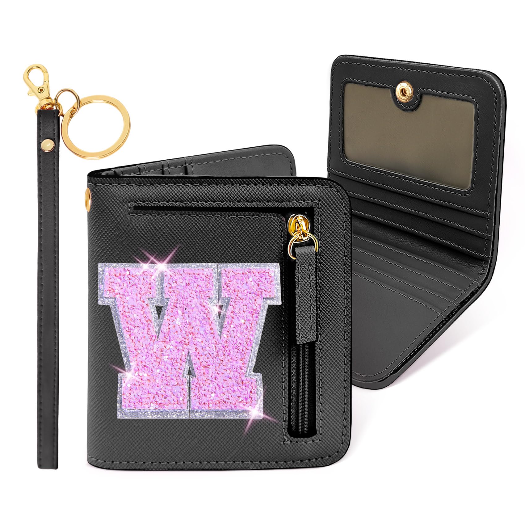 COSHAYSOO Mini Wallet with RFID Blocking Initial Monogrammed for Girls Birthday Valentines Easter Mothers Nurse Day Graduation Thanksgiving Appreciation Halloween Christmas New Year Gifts Black W