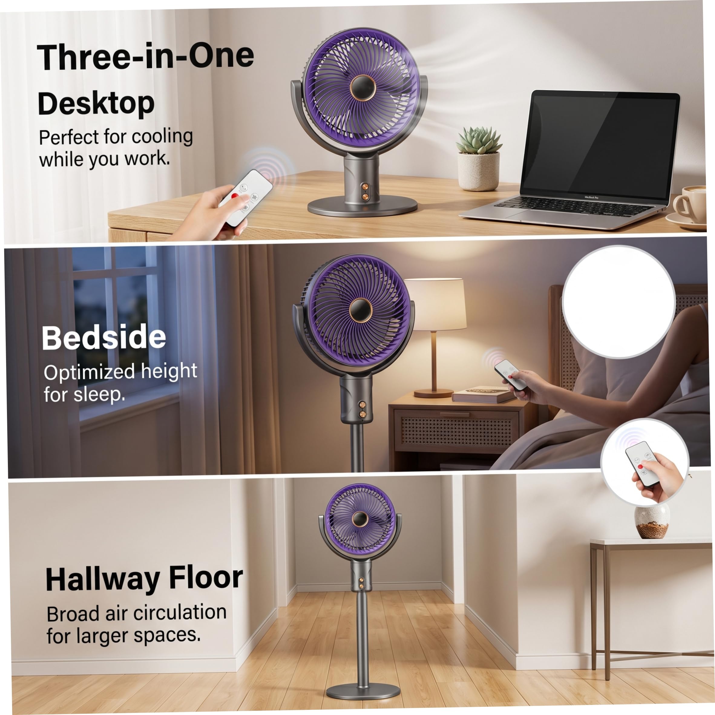 Ventilatore pieghevole, ventilatore da terra portatile, ventilatori oscillanti silenziosi senza fili con altezza regolabile, utilizzo su scrivania e pavimento, pieghevole portatile oscillante gr