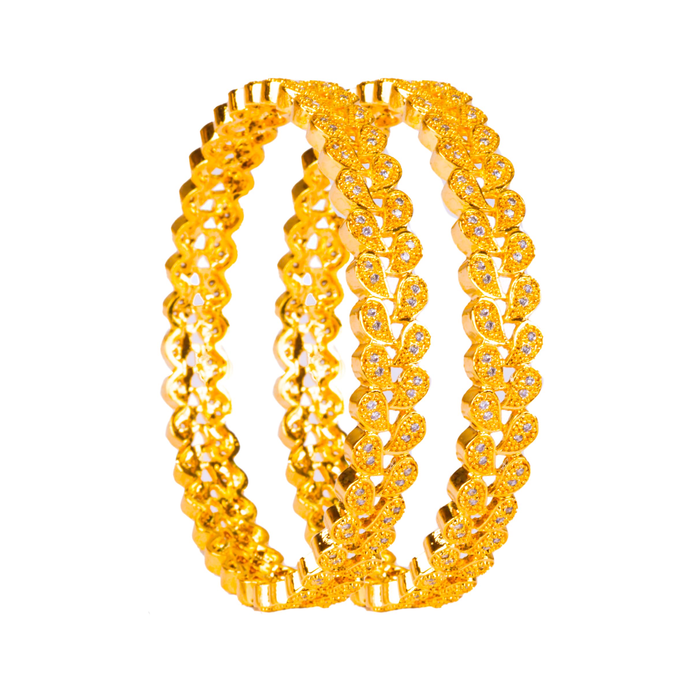 Zevarly Set of 2 Mono Tone 24 carat Gold Plated Modern Blend Leaf Design Hand Crafted Bracelet Bangle Set Jewelery