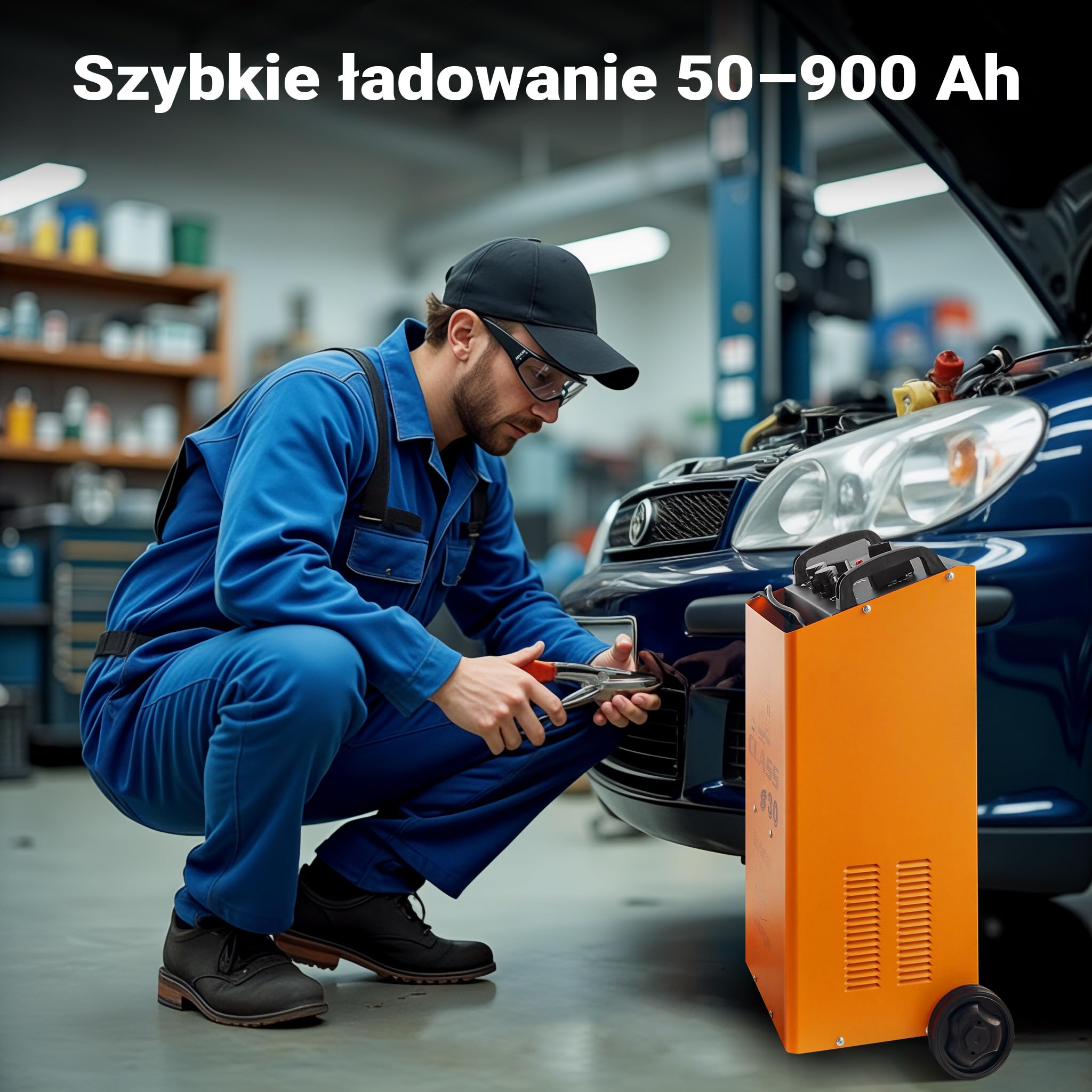 Wiltec Prostownik samochodowy z rozruchem 12/24 V, przenośna ładowarka do baterii akumulatora z timerem i zaciskami