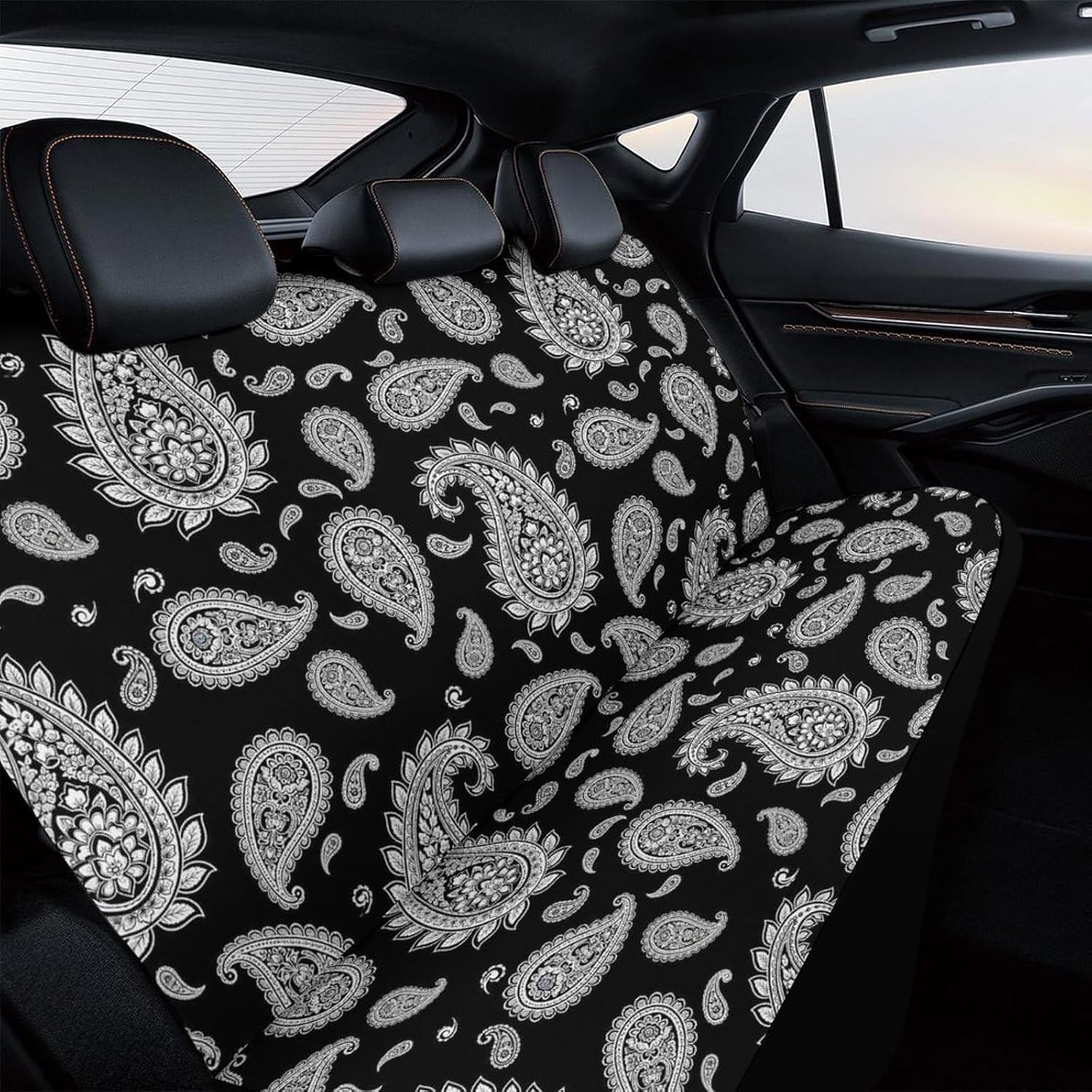 Car Seat Protector SUV Bench Seat Cover, Fashion Decor, Dirt Proof Dog Car Back Seat Cover for Trucks SUV Compatible with Black and White Paisley