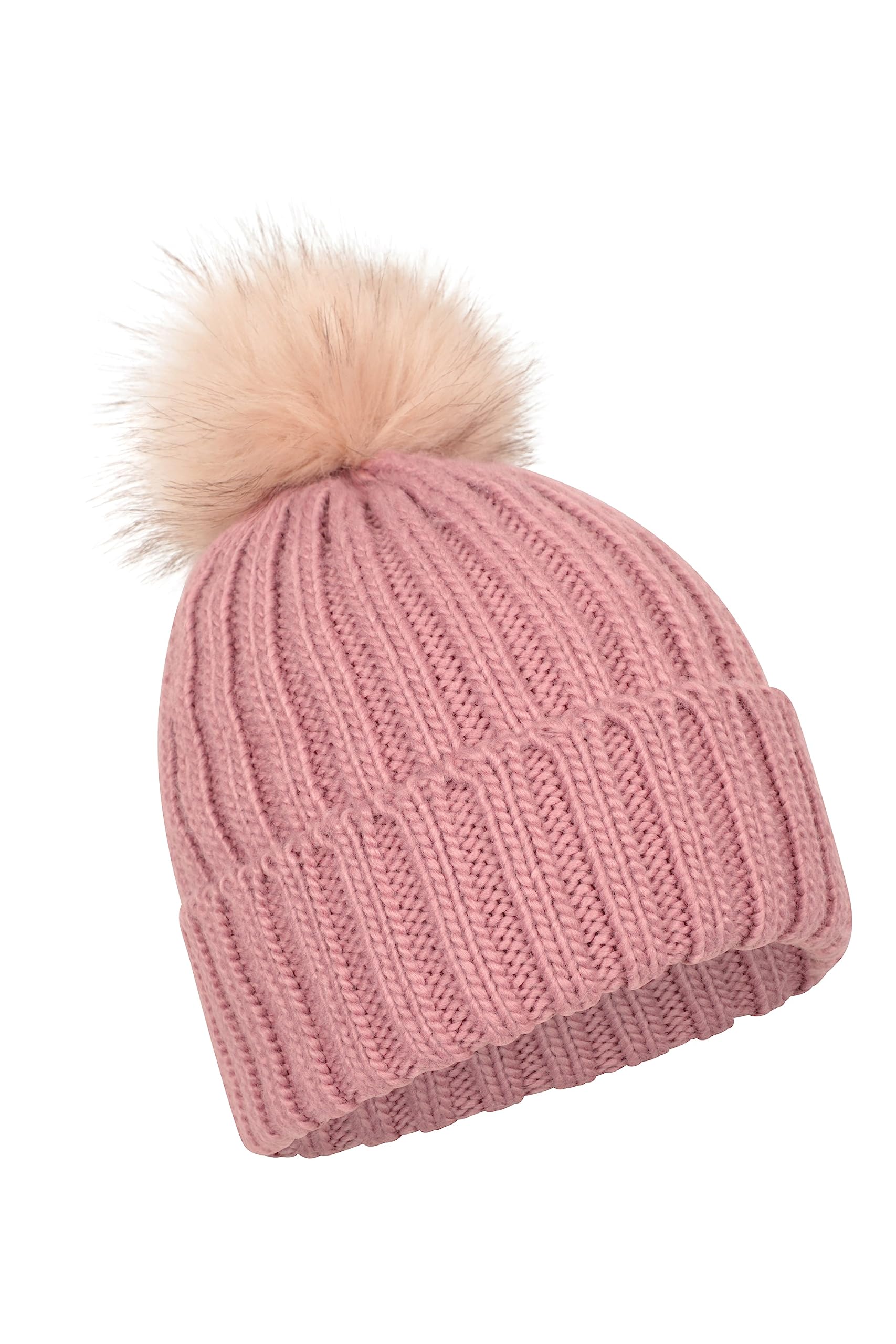 Mountain Warehouse Lisbon Fur Lined Womens Pom Beanie - Warm Ladies Cap, Breathable Hat Cap, Easy Care - Best for Travelling, Walking & Camping Pale Pink One Size