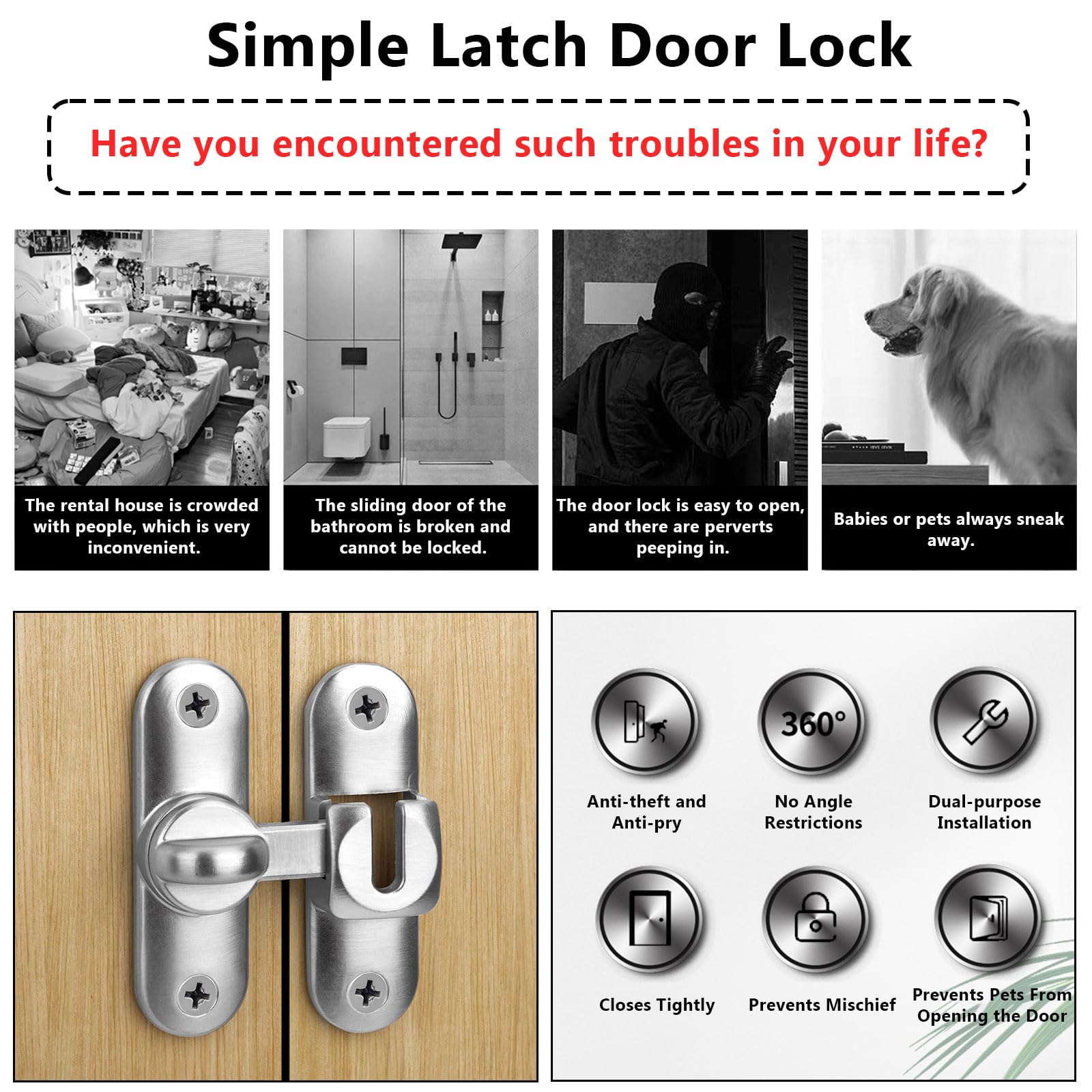 Degree Flip Barn Door Lock 90 Degree Door Lock Sliding Barn Hardware Security Door Latch Zinc Alloy Doors Lock Latch for 90 and 180 for Pet,Bathroom (Silver) - Image 4