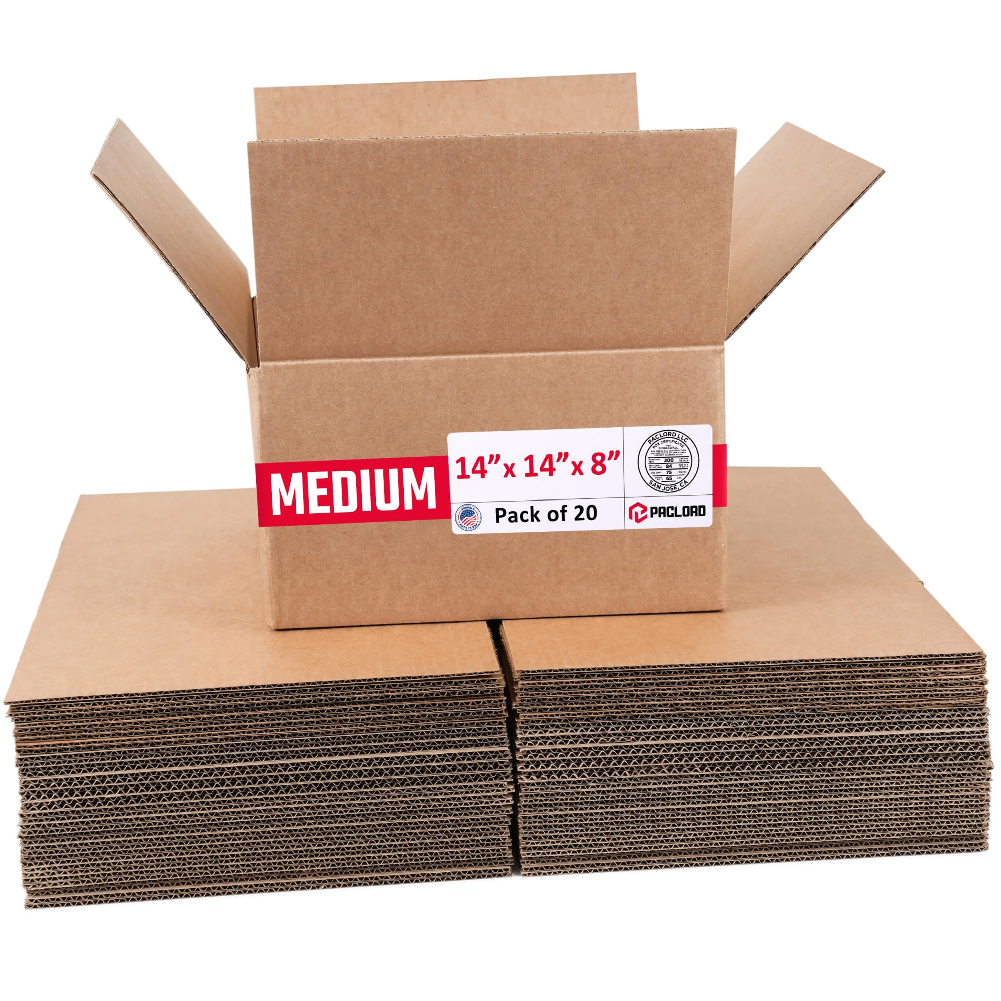 Medium Cardboard Boxes 14"L x 14"W x 8"H (Pack of 20) - USA-Made Packing Boxes for Moving, Shipping, or Storage - USPS, UPS, FedEx Approved - Professional Packing Supplies for Moving | USA-Made Packing Boxes for Moving, Shipping, or Storage - USPS, UPS, FedEx Approved - Professional Packing Supplies