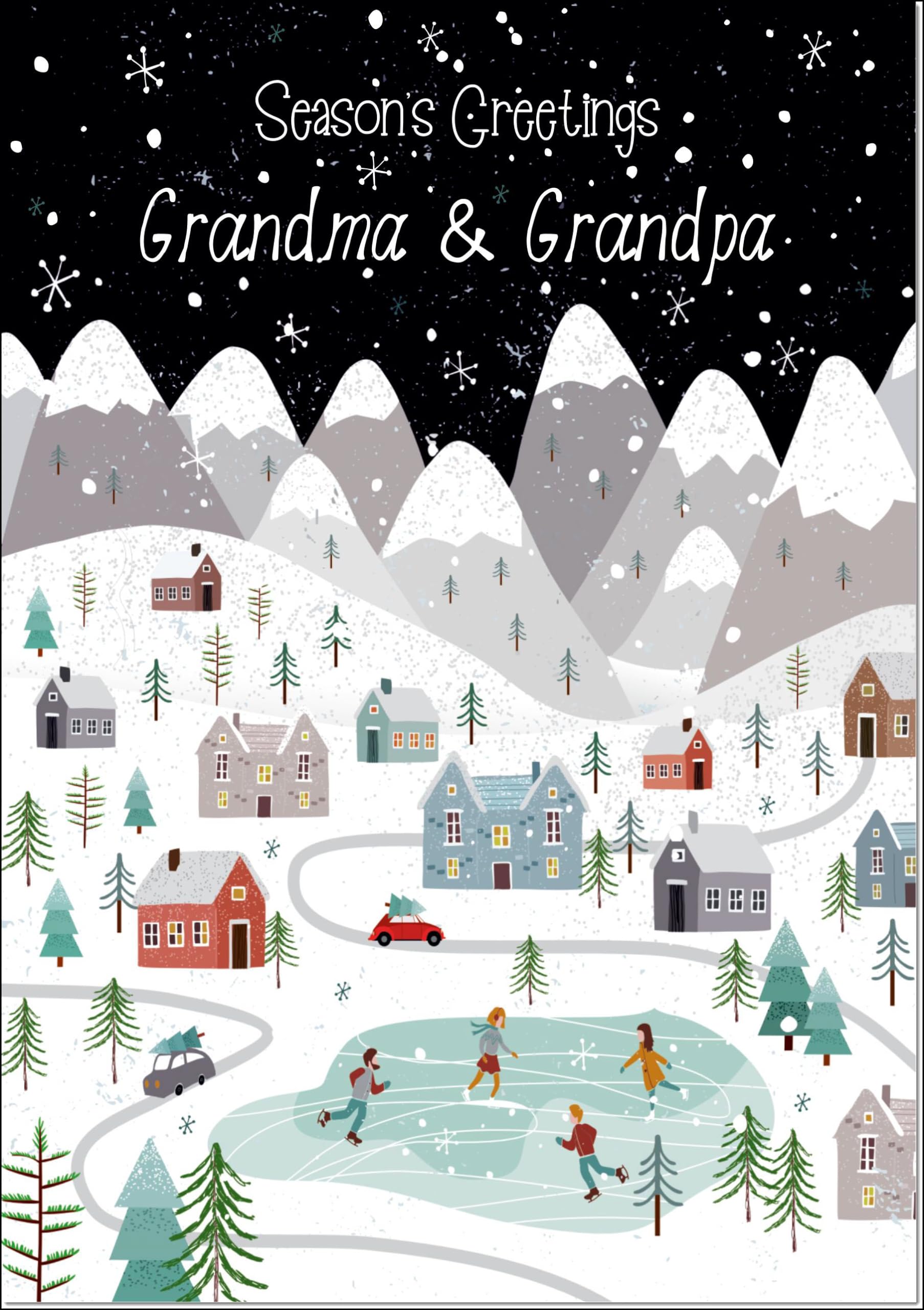 doodlecards Grandma and Grandpa Christmas Card Mountain Scene In Snowy Village Large A4 Size Christmas Card for Grandma & Grandpa with Plain Envelope โ image 1