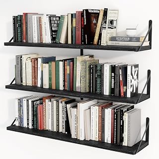 Heimlove Floating Shelves Set of 3, Floating Book Shelves 36 inch, Hanging Wall Shelf, Heavy Duty Wall Mounted Shelves for Living Room, Kitchen, Bedroom, Bathroom, Laundry Room (Black)