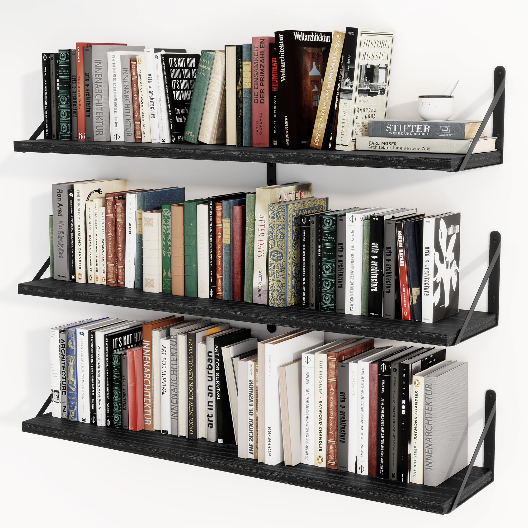 Heimlove Floating Shelves Set of 3, 60cm Wall Shelf with Bracket, book Shelves for Living Room, Kitchen, Bedroom (Black) — image 1