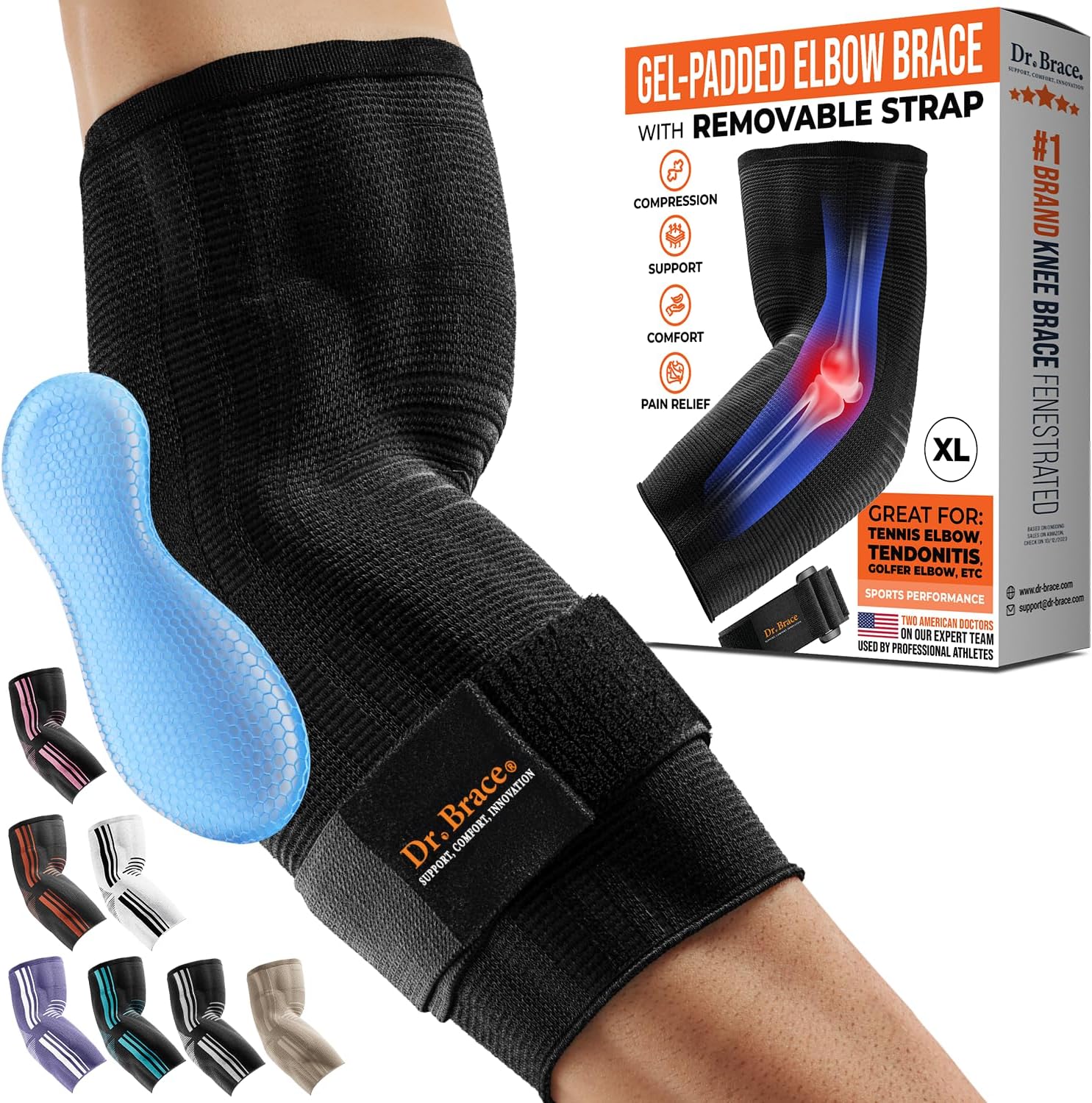 Elite Elbow Brace Support, Breathable Elbow Compression Sleeve with Gel Pad for Golfer's, Tennis Elbow & Tendonitis Treatment & Pain Relief 2024 (Black, X-Large)