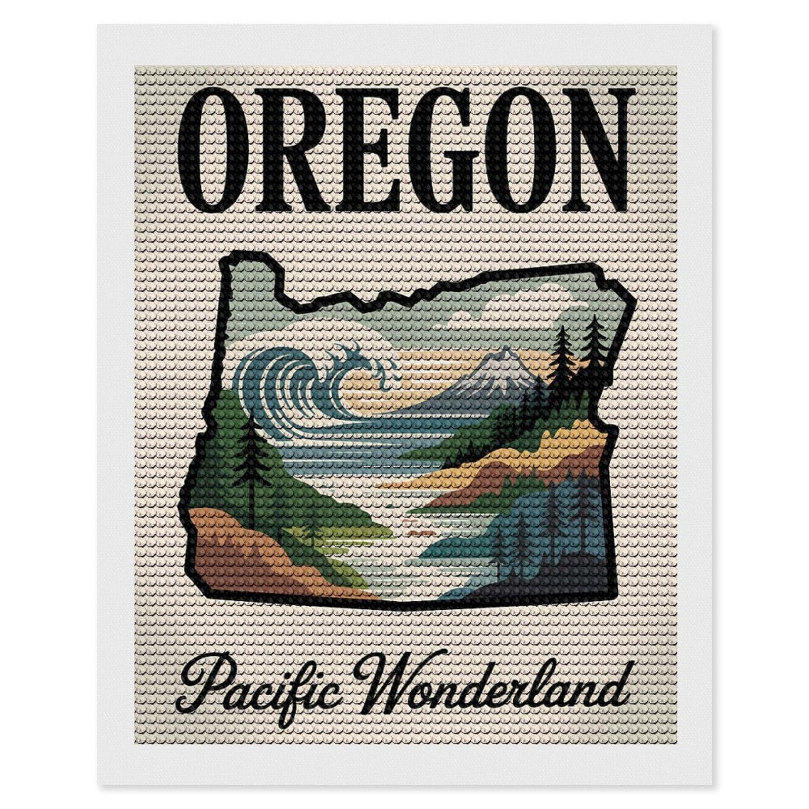 Junmoney Oregon Pacific Wonderland Travel DIY Diamond Art Canvas Kit 16"x20", Simple to Start, Fun Craft Experience, Modern Decor, Gift Idea, Adhesive Canvas