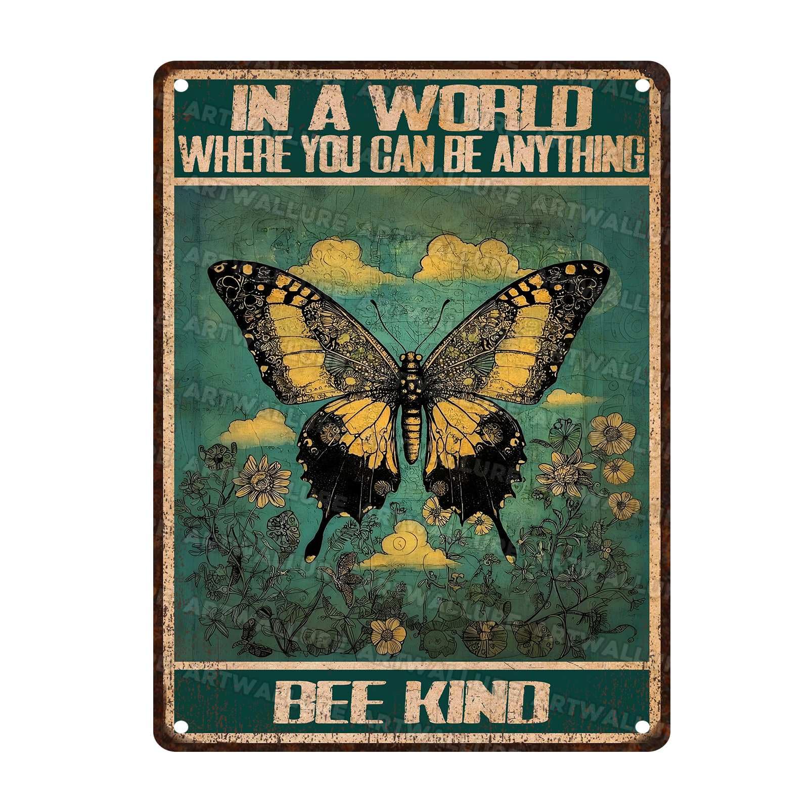 Butterfly Vintage Sign Floral and Butterfly Art Decor Metal Tin Sign Hippie Wall Home kitchen Decor 12x16Inch