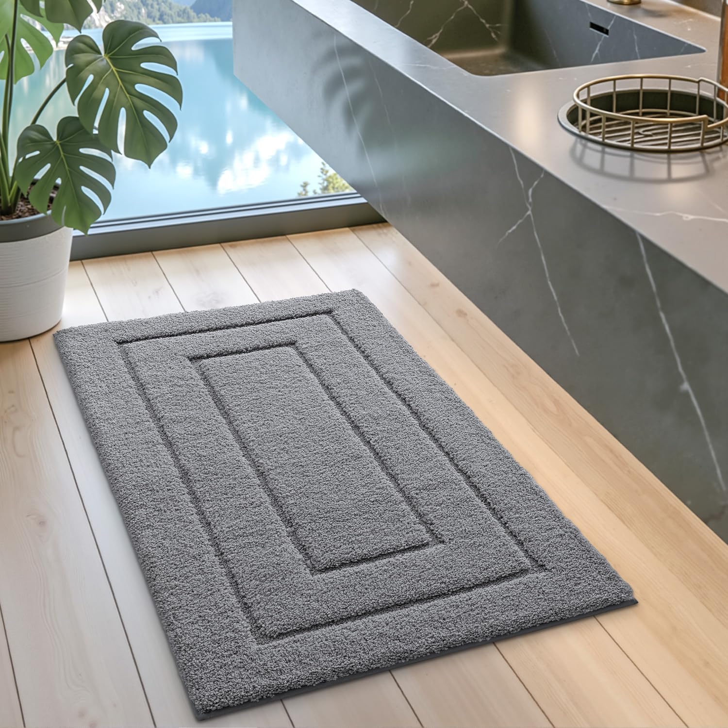 ZALL Tappeto Da Bagno Intrecciato Grigio Con Nappe - Super Assorbente E Antiscivolo - 50,8 X 81,3 Cm - Lavabile In Lavatrice
