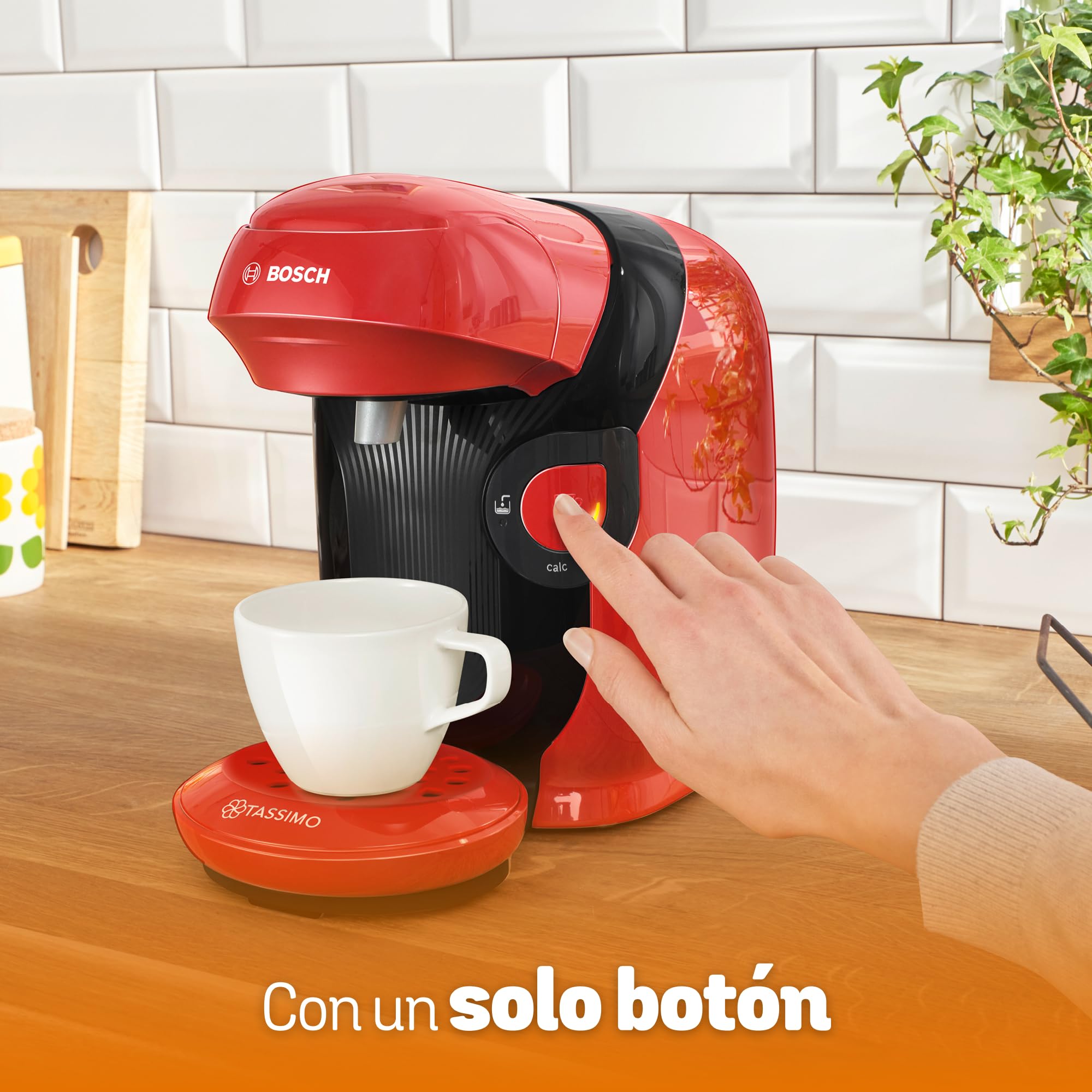 Bosch - Cafetera Tassimo Style Friendly, Hasta 70 bebidas, OneTouch, INTELLIBREW™, Rojo, TAS113E