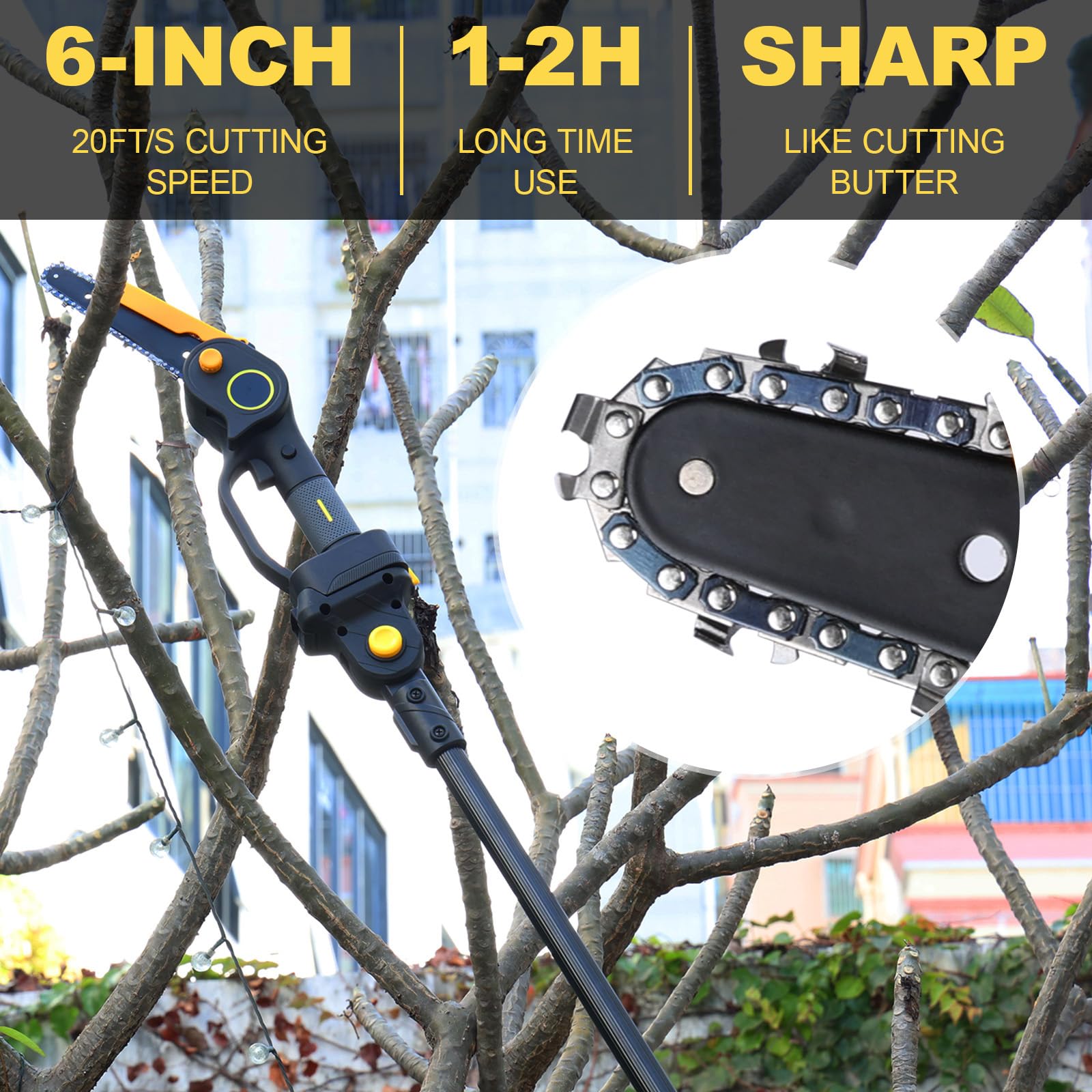 2-in-1 Cordless Pole Saw, 4.9-5.9ft Retractable Brushless