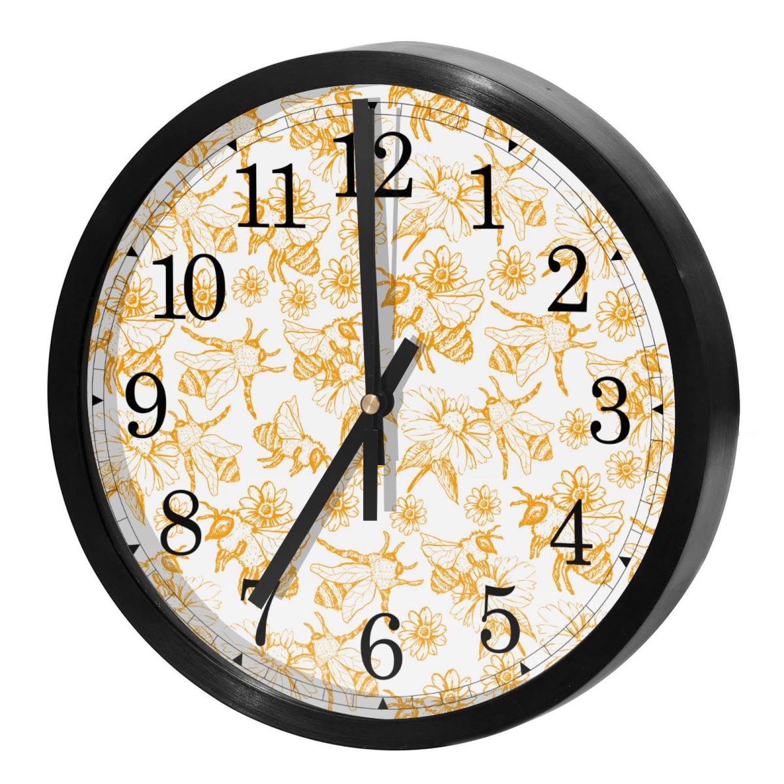Horloge murale silencieuse à quartz anti-tic-tac au design abeille jaune pour chambre