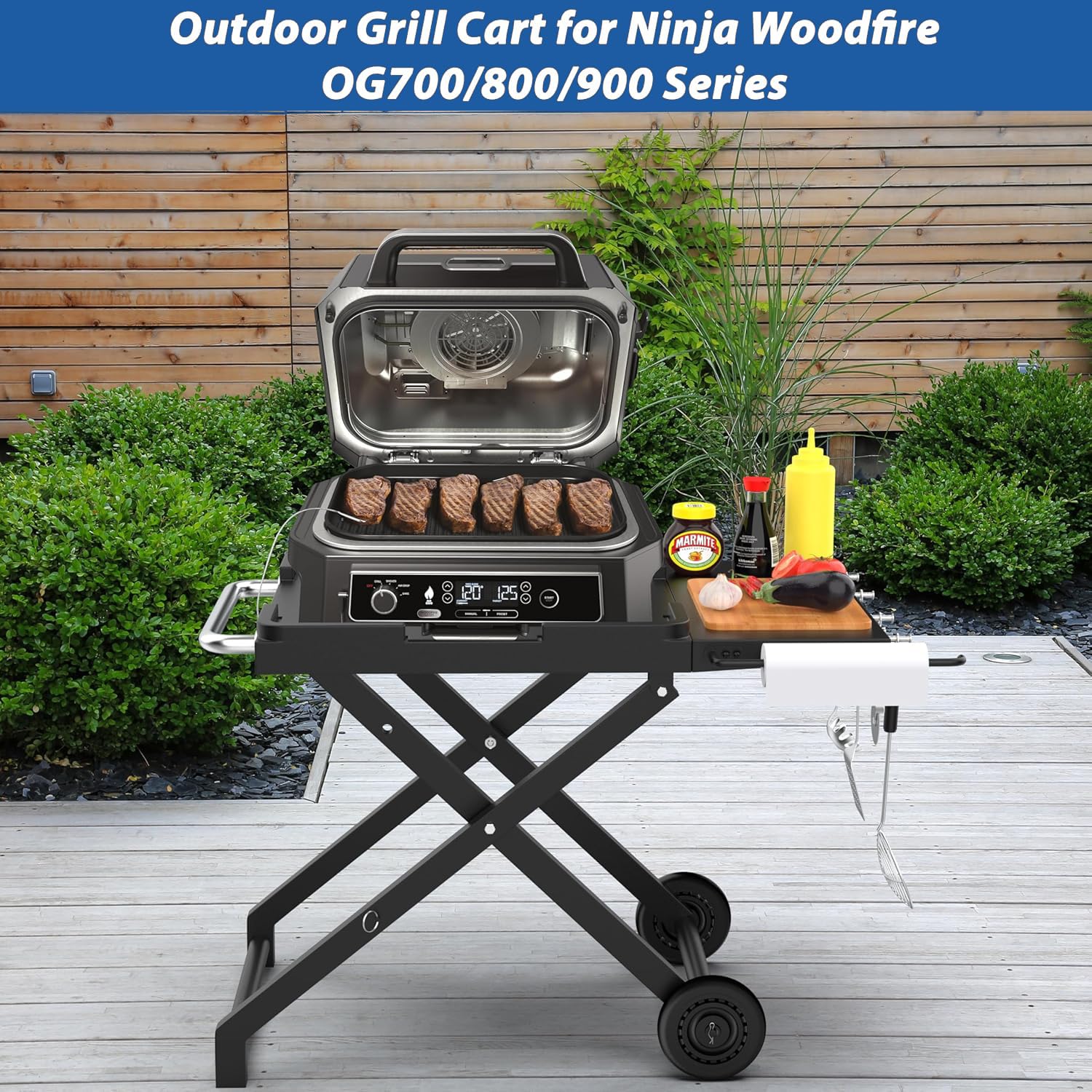 Support pliable pour barbecue Ninja Woodfire - Chariot avec étagère latérale pour Ninja Woodfire OG700 OG800 OG900 OO101 Series