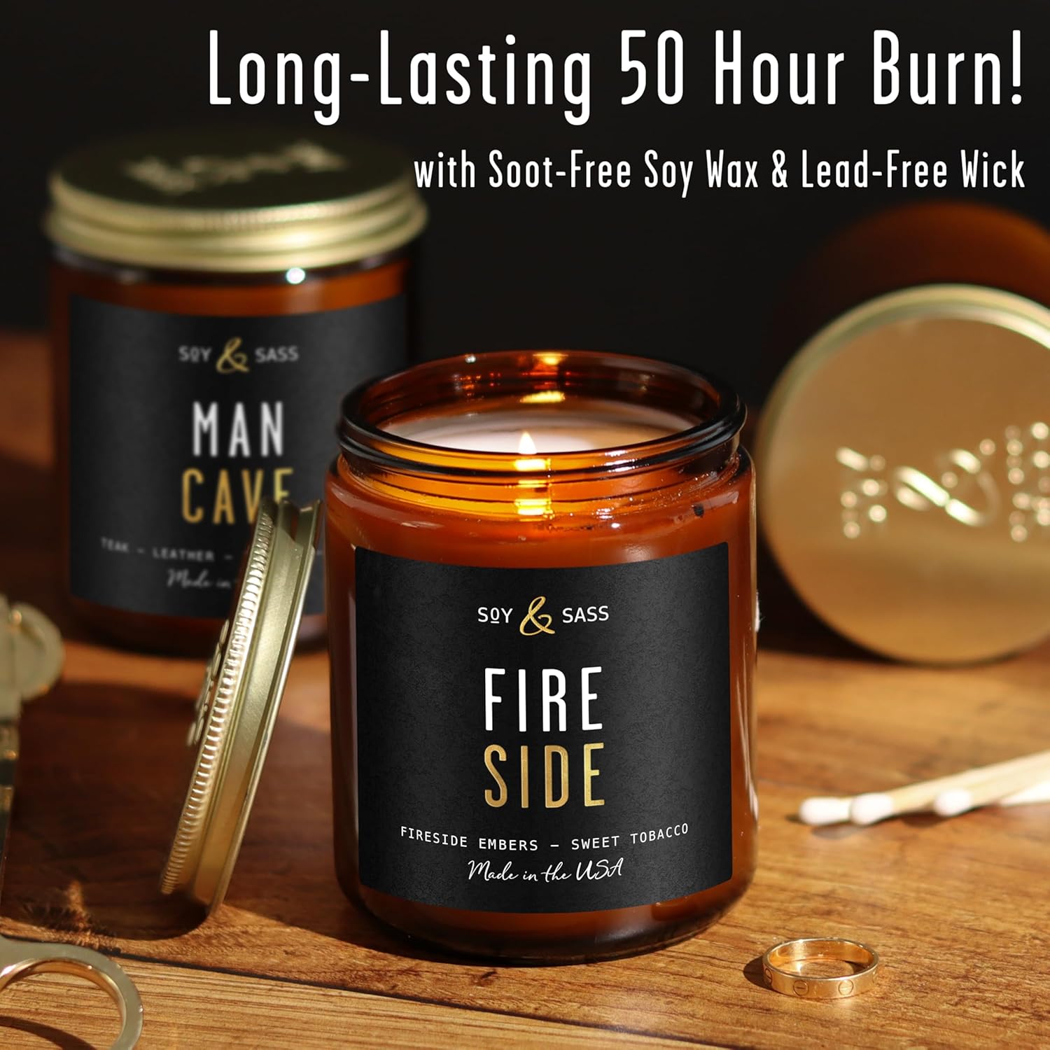 Campfire Wood Fireside Candle I Scented Black Candles for Men or Women - Woodsy, Smores & Campfire Soy Wax Mens Fire Candle - Infused w/Essential Oils |Long 50Hr Burn, 9oz I Non Toxic I Made in USA - Image 5