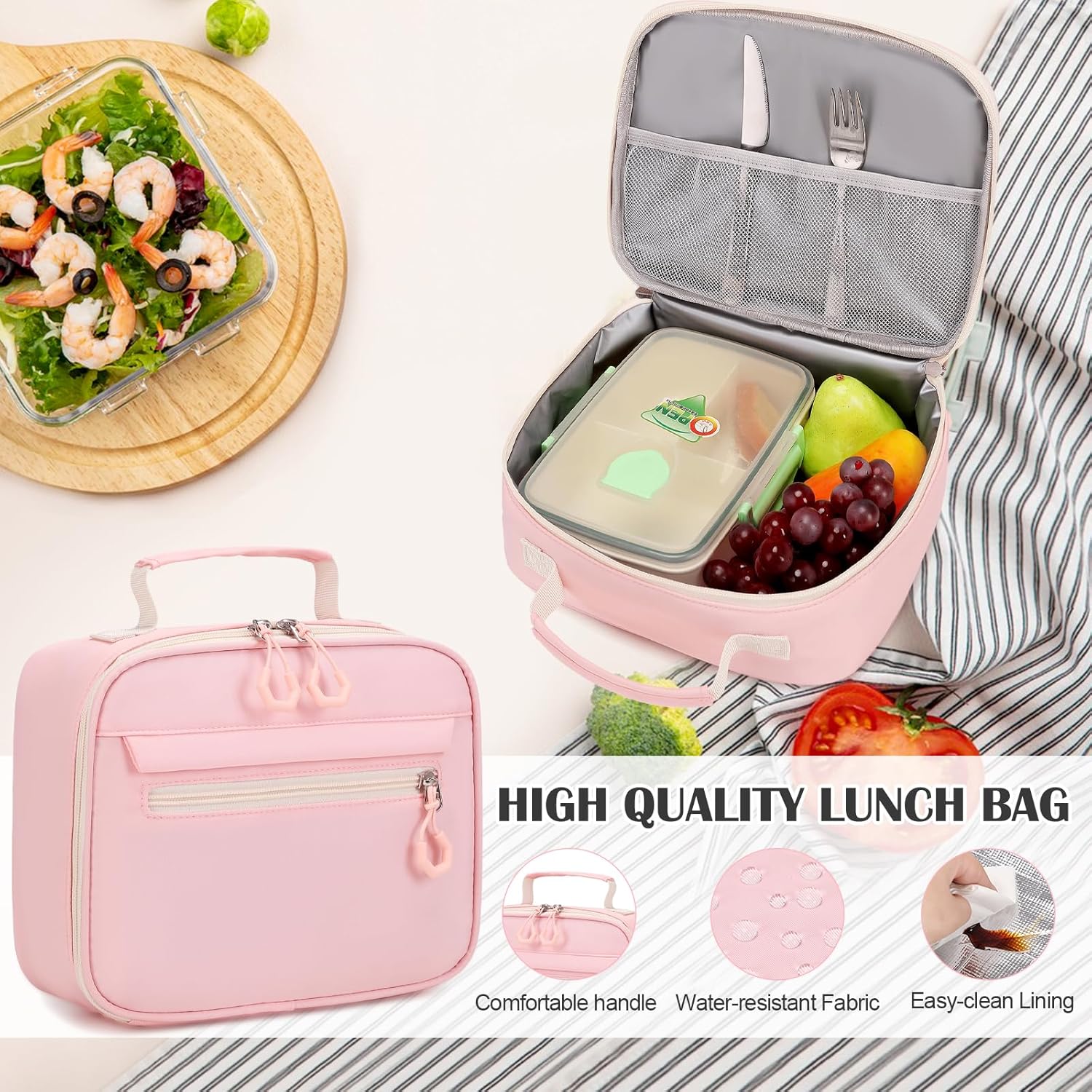 Backpack for Girls, 3 PCS Girls Backpack with Lunch Box, Pencil Cace Set for Teen Girl Kids, Bookbag School Backpacks for Elementary Middle High School College Students Age 3+ Pink - Image 6