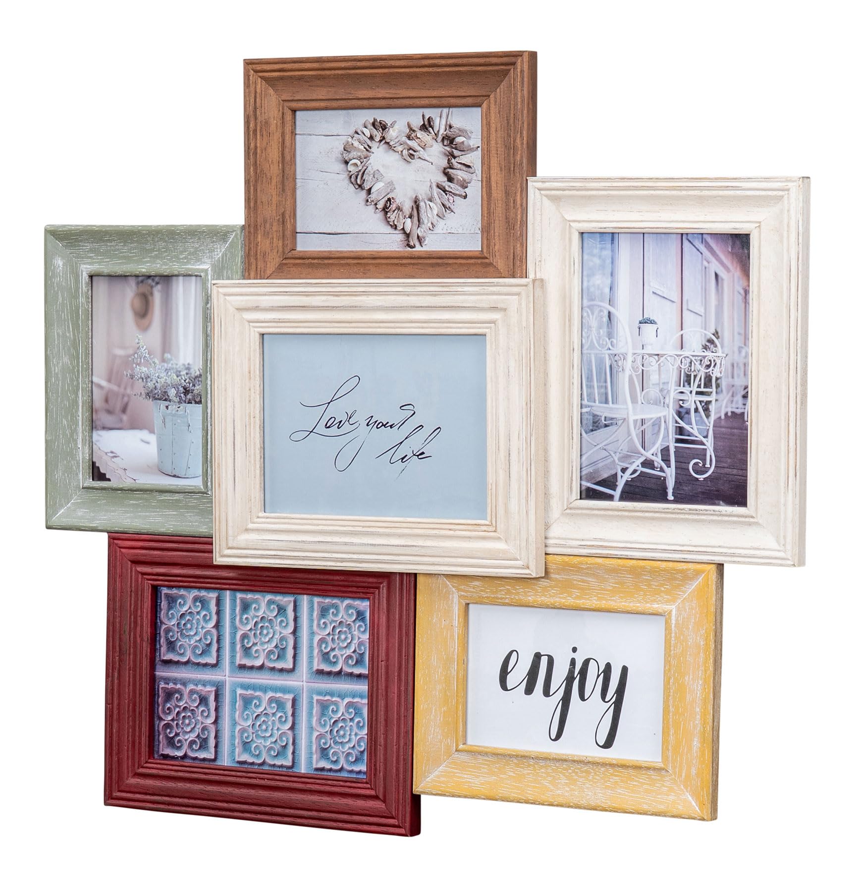 levandeo Fotorahmen Antik Collage 56x51cm Echtholz 6 Fotos 10x15 13x18 Shabby Chic Vintage Bilderrahmen Collage Galerie Wohndeko Wanddeko