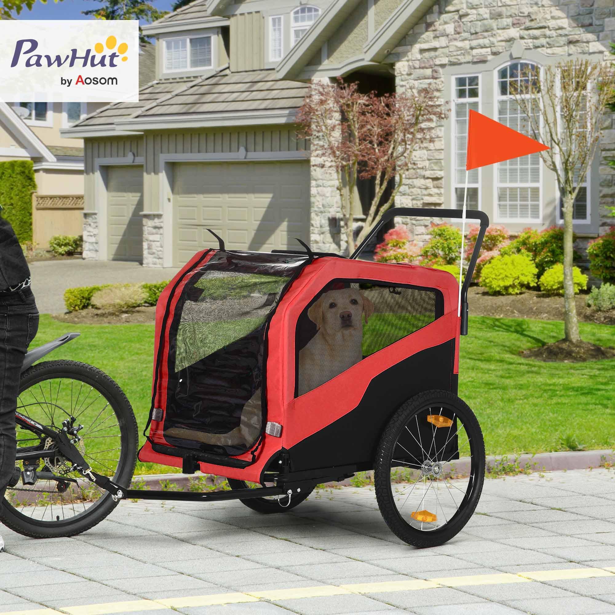 PawHut rimorchio per cani 2 in 1, rimorchio da bicicletta per cani, passeggino per cani con catarifrangenti, passeggino per cani max. 30 kg, rimorchio da bicicletta per cani grandi, tessuto Oxford,