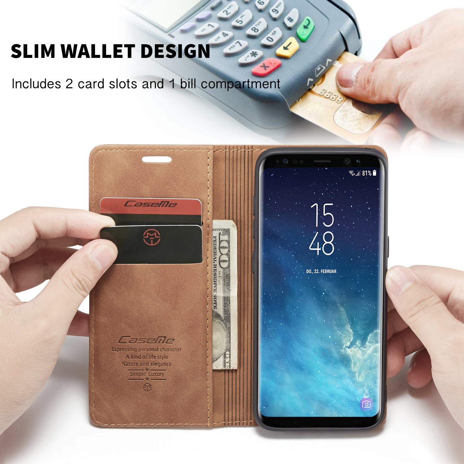 Xinyunew Cover Galaxy S8 Plus Con Portafoglio – Pelle PU E TPU, Slot Carte E Supporto