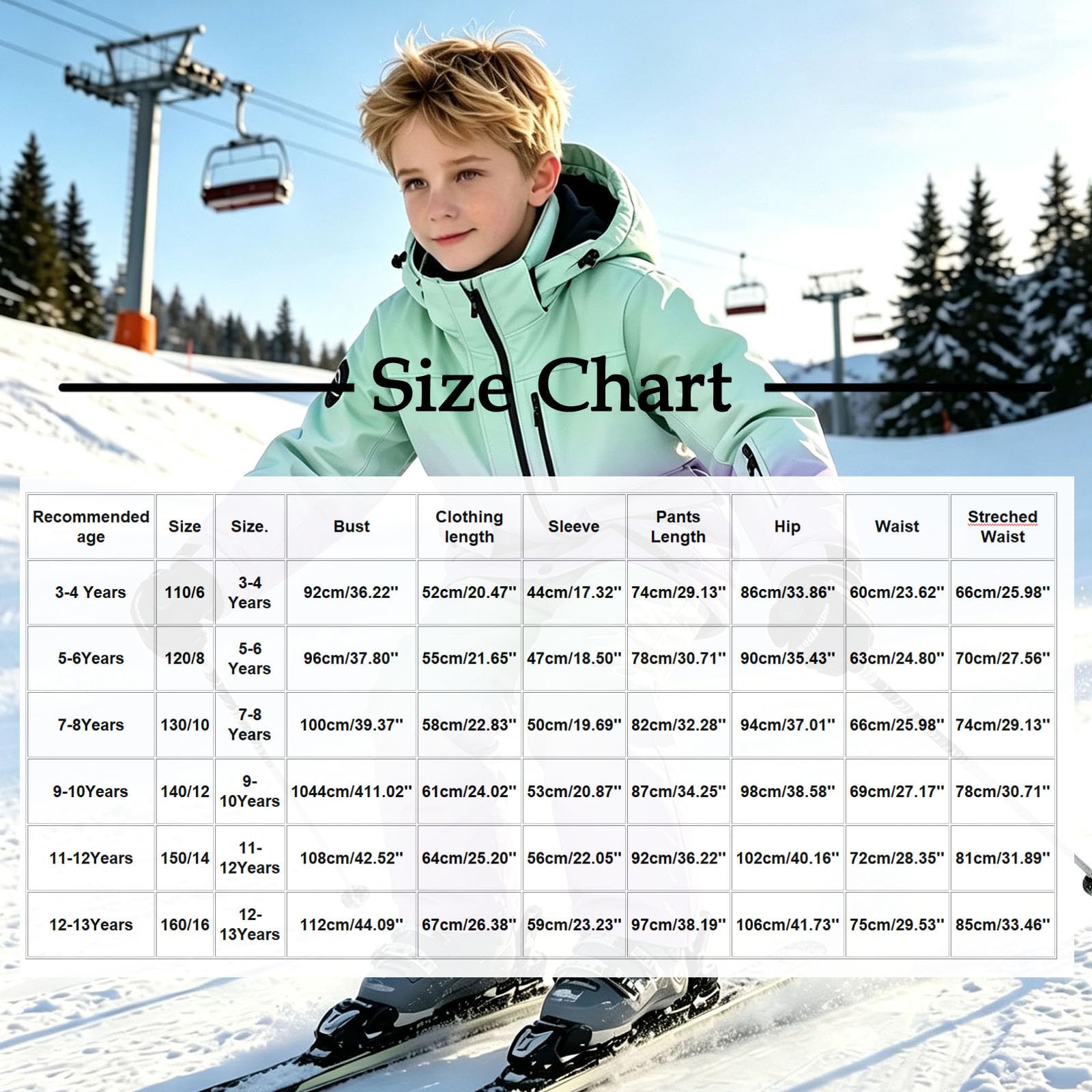Skianzug Kinder Wasserdicht mit Farbverlauf, Skijacke und Skihose