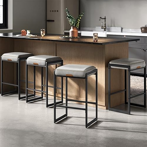 Miniatura 16 de VASAGLE EKHO Collection - Juego de 3 taburetes de bar, taburetes de bar de altura de mostrador, cuero sintético con costuras, taburetes de mostrador