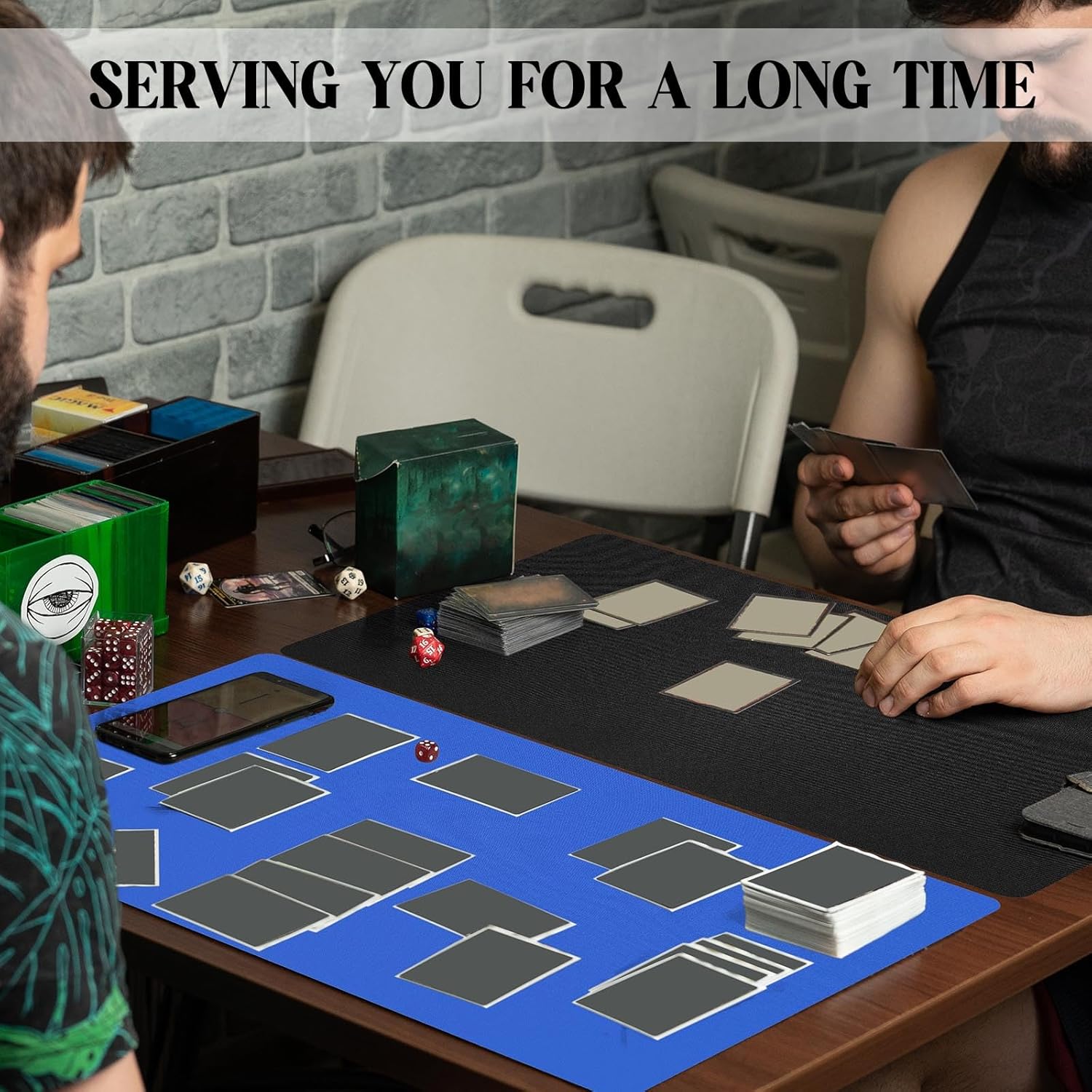 Ecally 4 Pcs Card Game Mats 24 x 14 Inch Playmat Table Smooth Playing Card Mat for TCG, Gameplay (Black,Blue)