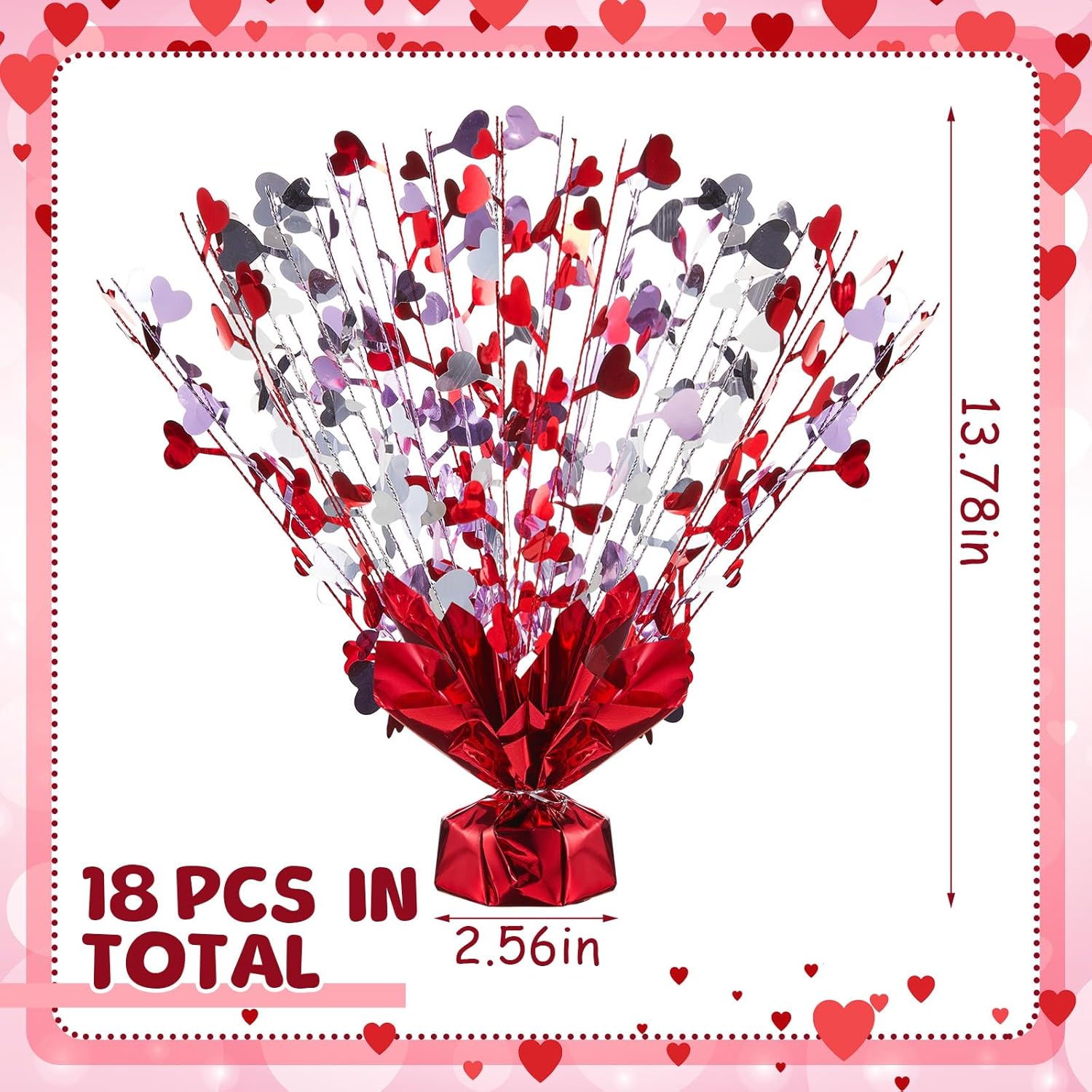 Juexica 12 Pcs Valentines Table Centerpieces Heart Burst Valentine Table Decorations Party Accessory Heart Tinsel Centerpieces Metallic Gleam Accessory for Party Decorations