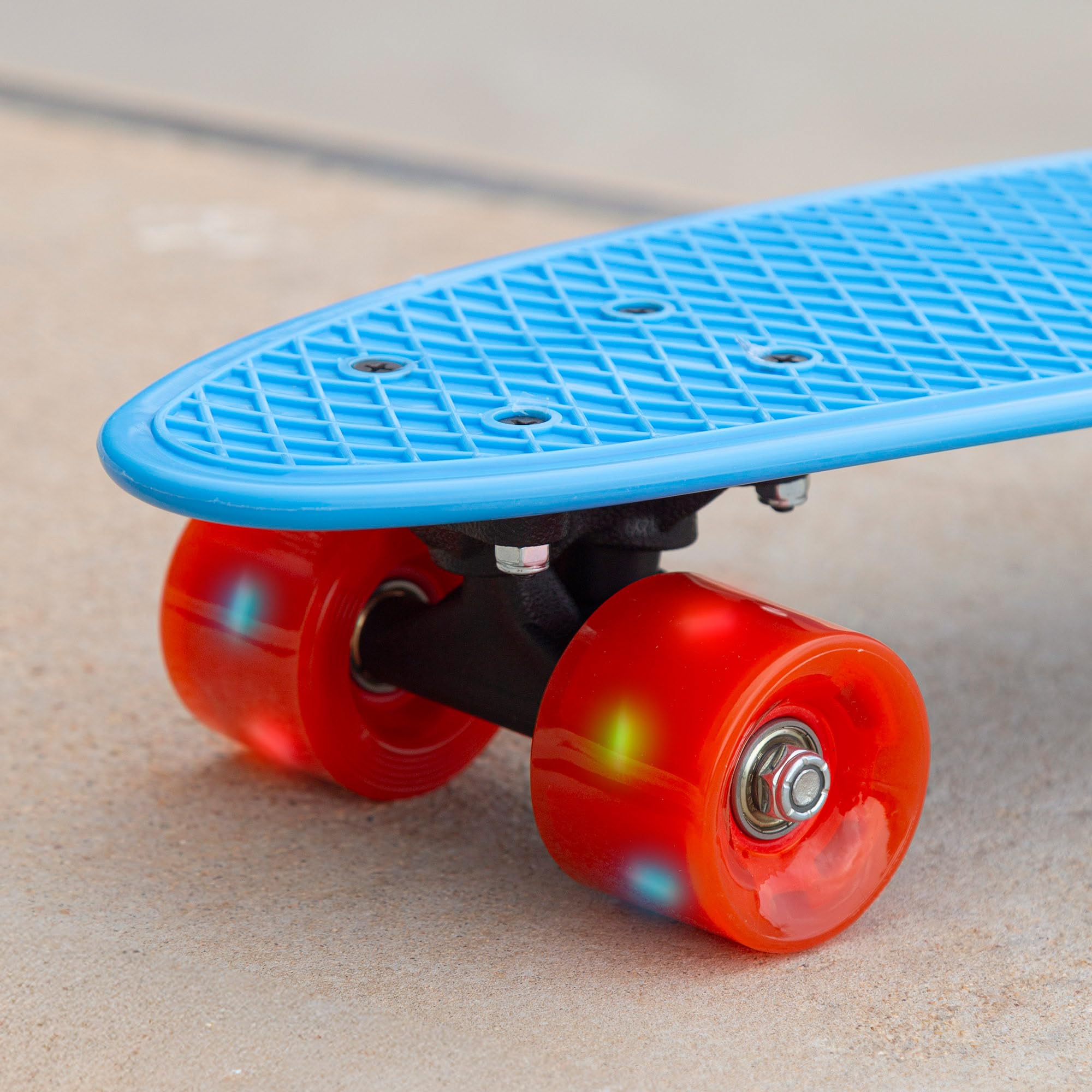 ColorBaby EVO Skateboard per bambini blu 56 cm, 4 ruote in PVC con luci colorate, base antiscivolo, giocattoli da esterno, giochi all'aperto, regalo per bambini e ragazze (54340)