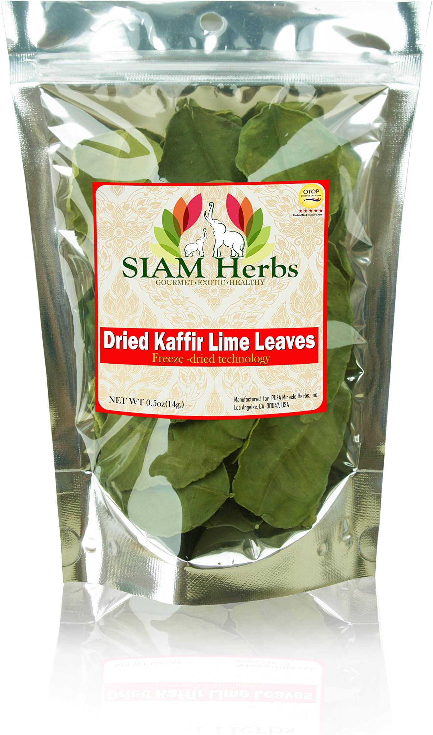 SIAM Herbs : Kaffir-Lime-Leaves, Dried | Premium Gourmet Ingredient for Thai & Asian Cuisine |Rich Green Color and Extremely Aromatic | from Nature 100% (0.5 OZ.)