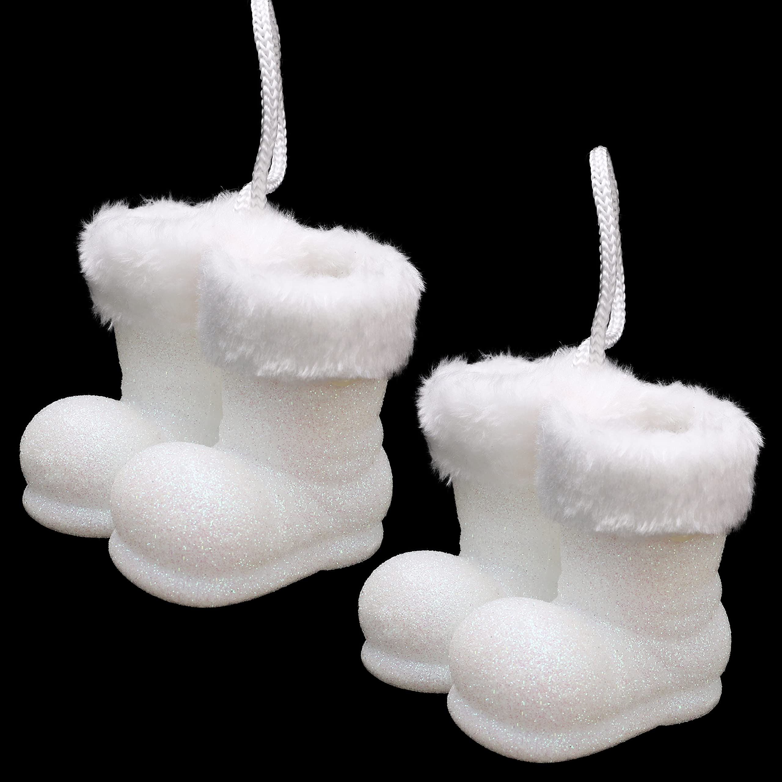 Christmas Concepts® Pack of 2–100mm (4") Glitter Hanging Santa Boots With White Fur Trim – Christmas Tree Trims/Baubles (White)