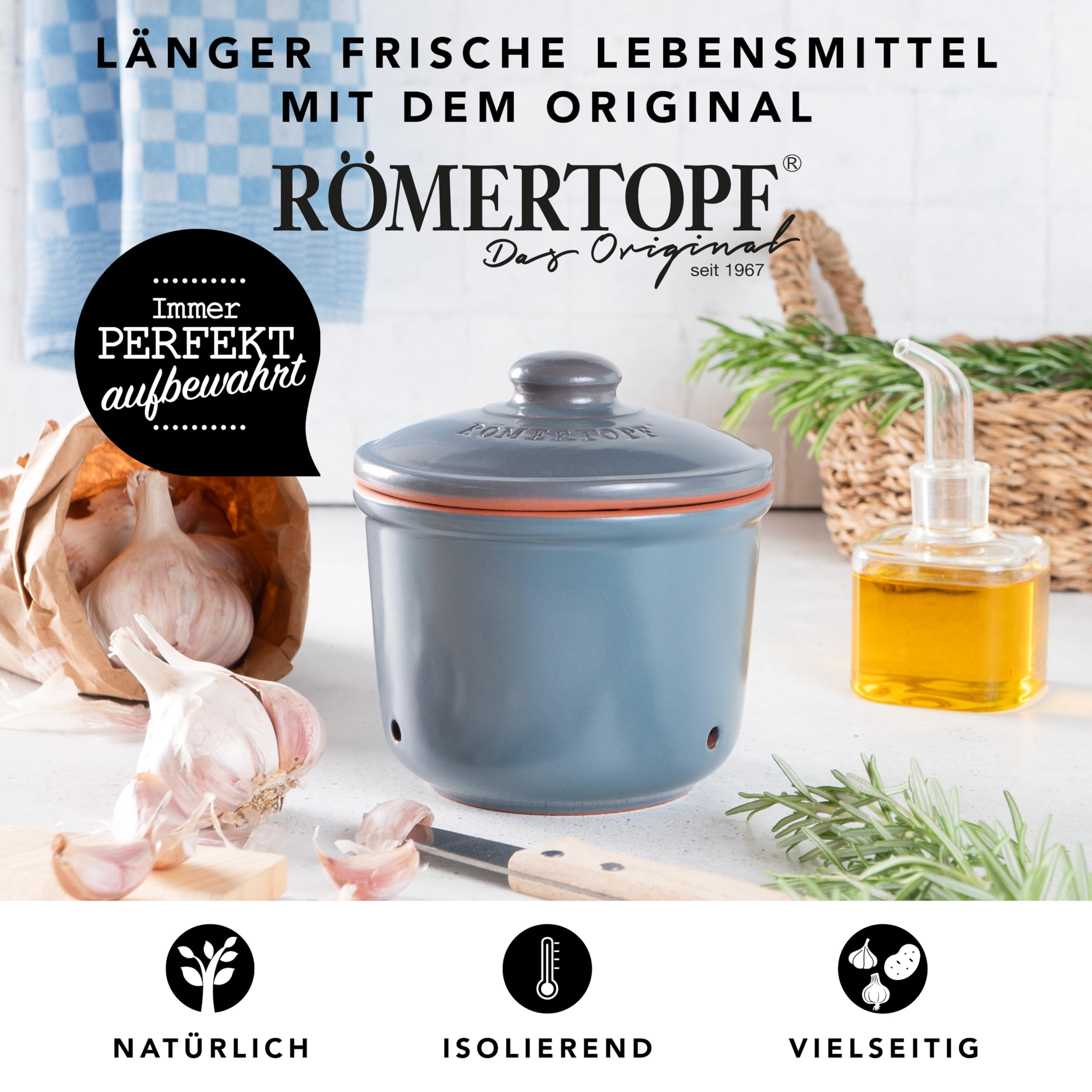 Römertopf garnek do czosnku, świeży garnek z naturalnej gliny zapewnia długą trwałość produktów spożywczych, takich jak np. czosnek Ø 12,5 cm, biały
