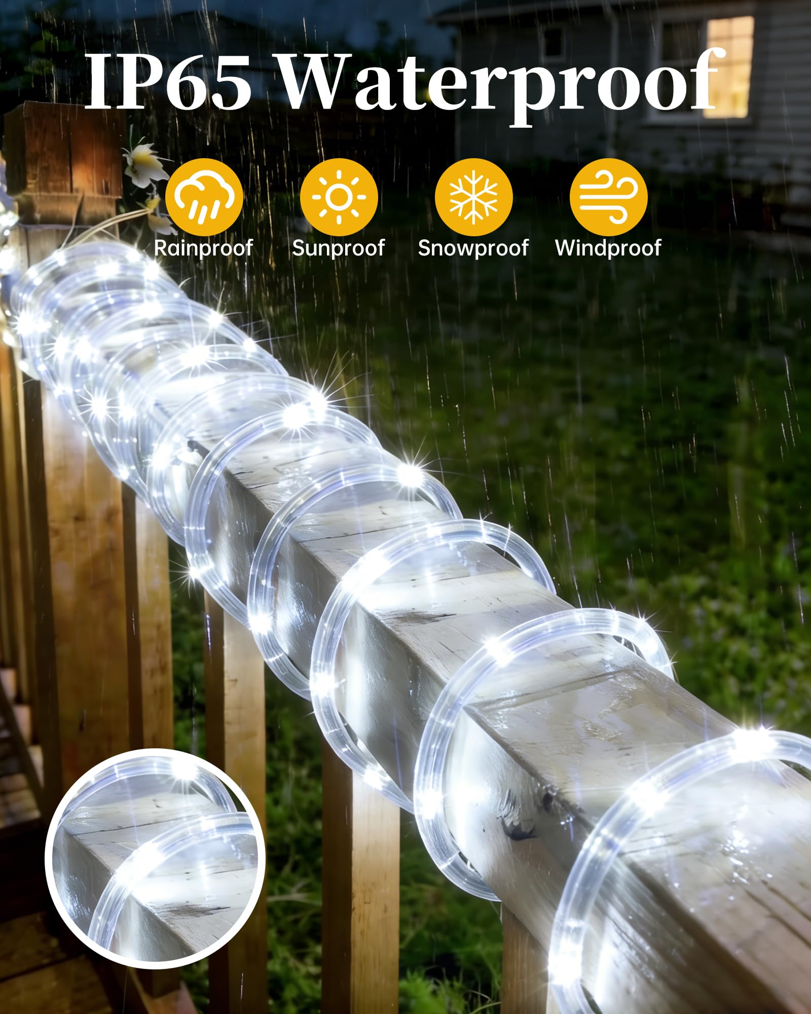 MERRIMAX M Solar-Lichterkette für den Außenbereich, 200 LEDs, 200 LEDs, wasserdicht, 8 Modi, solarbetriebene Solarröhre für den Außenbereich, für Baum, Terrasse, Pool, Deck-Dekoration (Weiß, 1 Stück)