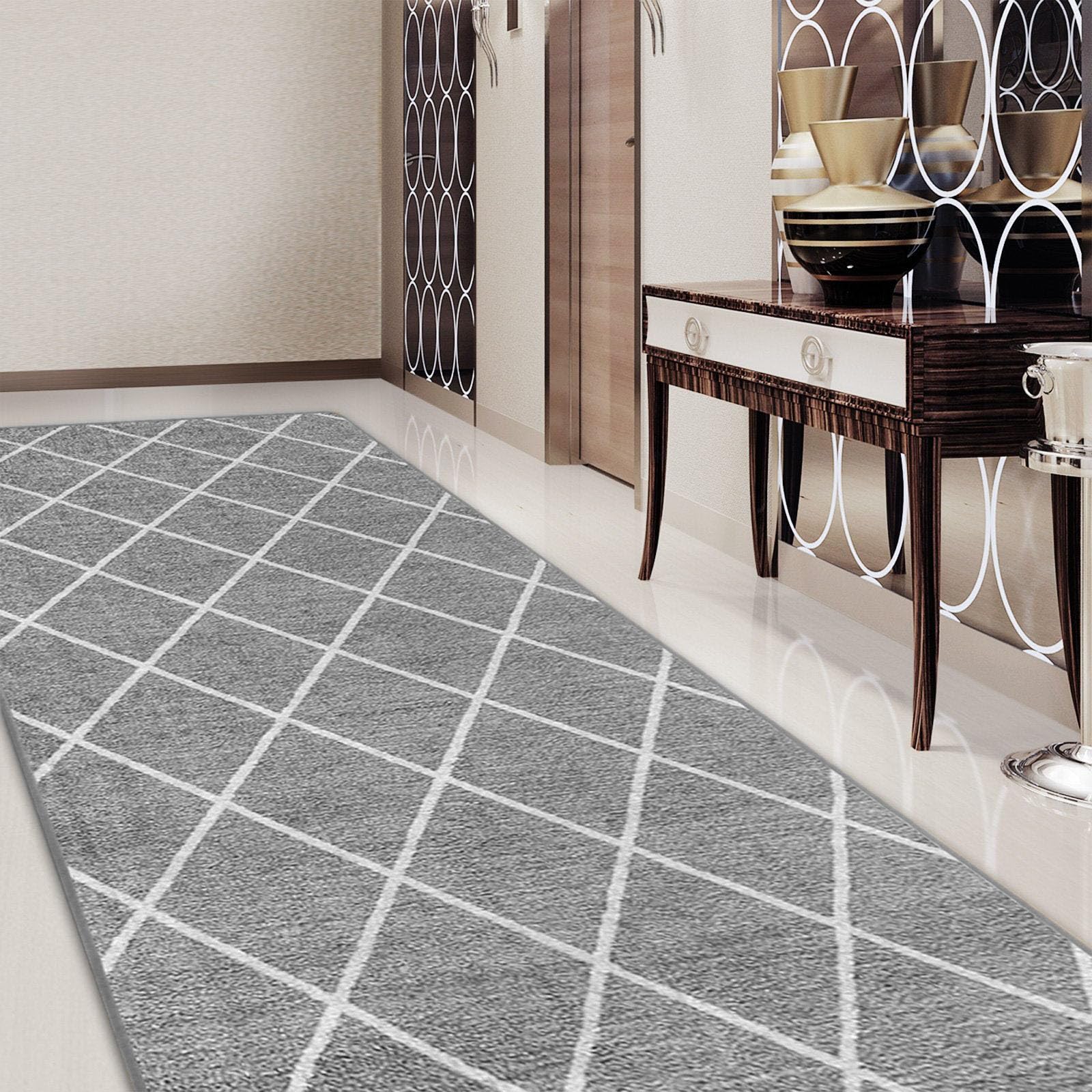 casa pura Passatoia con motivo - Tappeto su misura per cucina, corridoio e soggiorno - Cosenza Grigio (80 x 350 cm)
