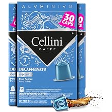 Cellini Caffe Decaffeinato Aluminum Nespresso Pods, 30 Count, Medium Roast Coffee Capsules, 100% Nespresso Original Machine Compatible