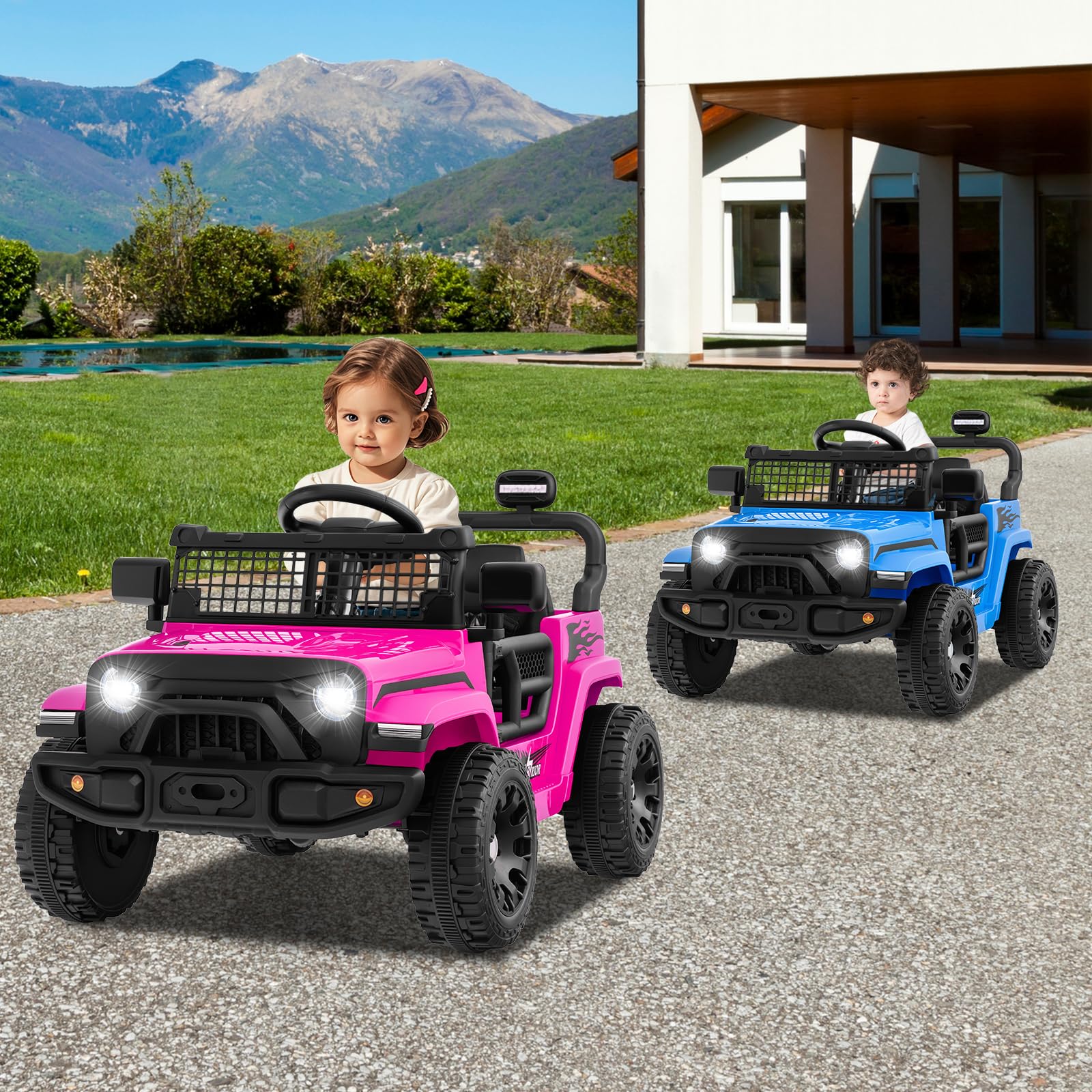COSTWAY 12V Macchina elettrcia per Bambini, Auto con Telecomando 3 Velocità Luci LED Musica, Doppi Motori, Veicolo Elettrico per Bambini 3+ Anni, Carico 30 kg (Rosa)