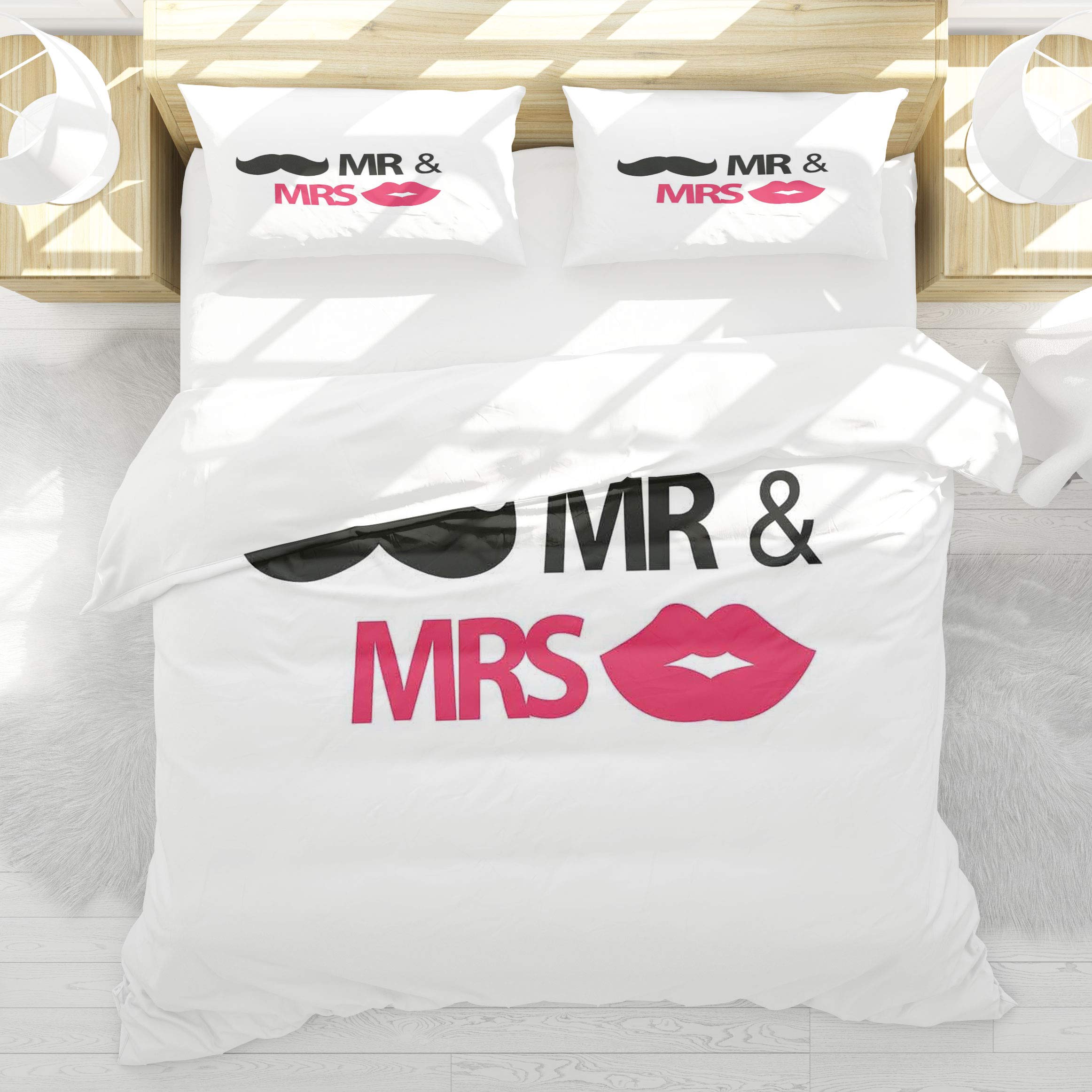 Housse de couette 140x200cm taie d'oreiller 50x75cm motif retro mariage