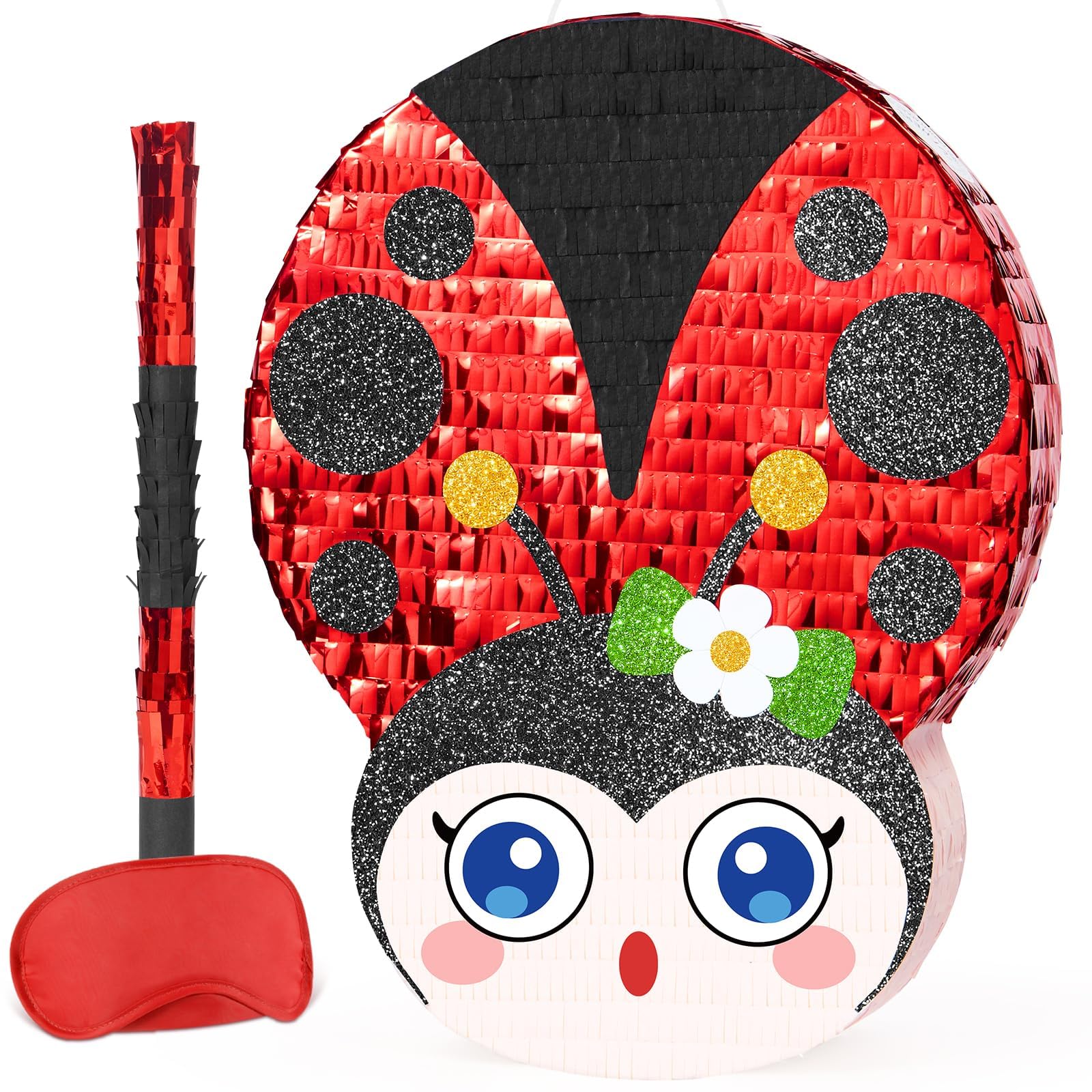 WERNNSAI Ladybug Pinata - Garden Party Decorations Red Ladybug Pinata with Blindfold and Stick for Spring Insect Birthday Decorations Baby Shower Celebration Carnival Supplies — image 1