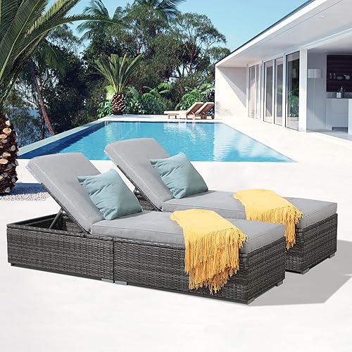 Patiorama Outdoor Patio Chaise Lounge Chair, Elegant Reclining Adjustable Pool