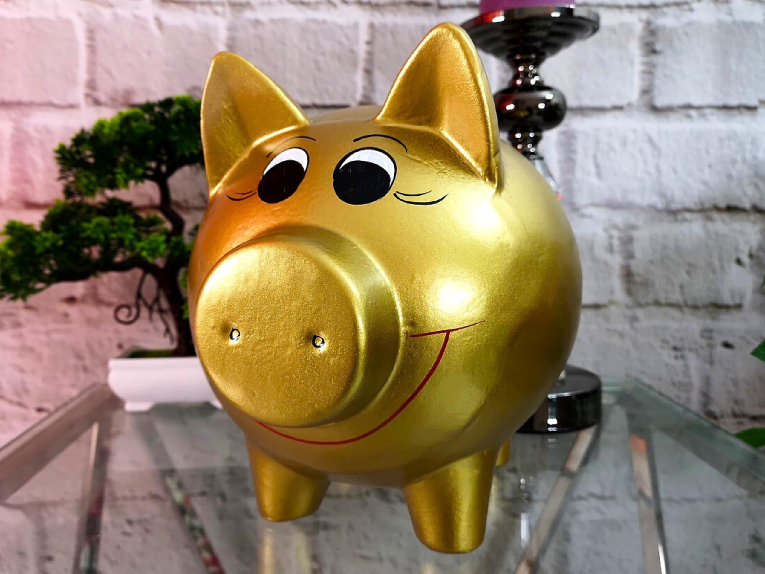 XXL Keramik Sparschwein handbemalt Gold – große Spardose ohne Öffnung zum Zerbrechen – originelle Geldgeschenk Idee für Erwachsene & Kinder, Hochzeit, Geburtstag, Kommunion, Konfirmation, Sparbüchse