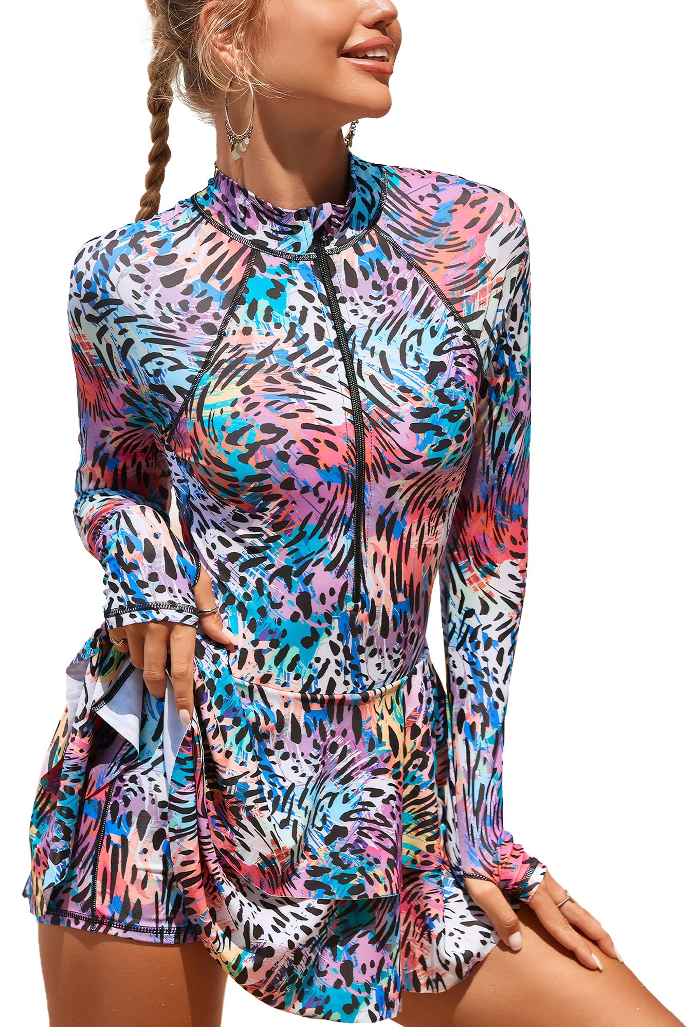 Femme Maillot de Surf à Manches Longues Rashguard 1 Pièce Maillot de Bain Protection Solaire Plage S-XL